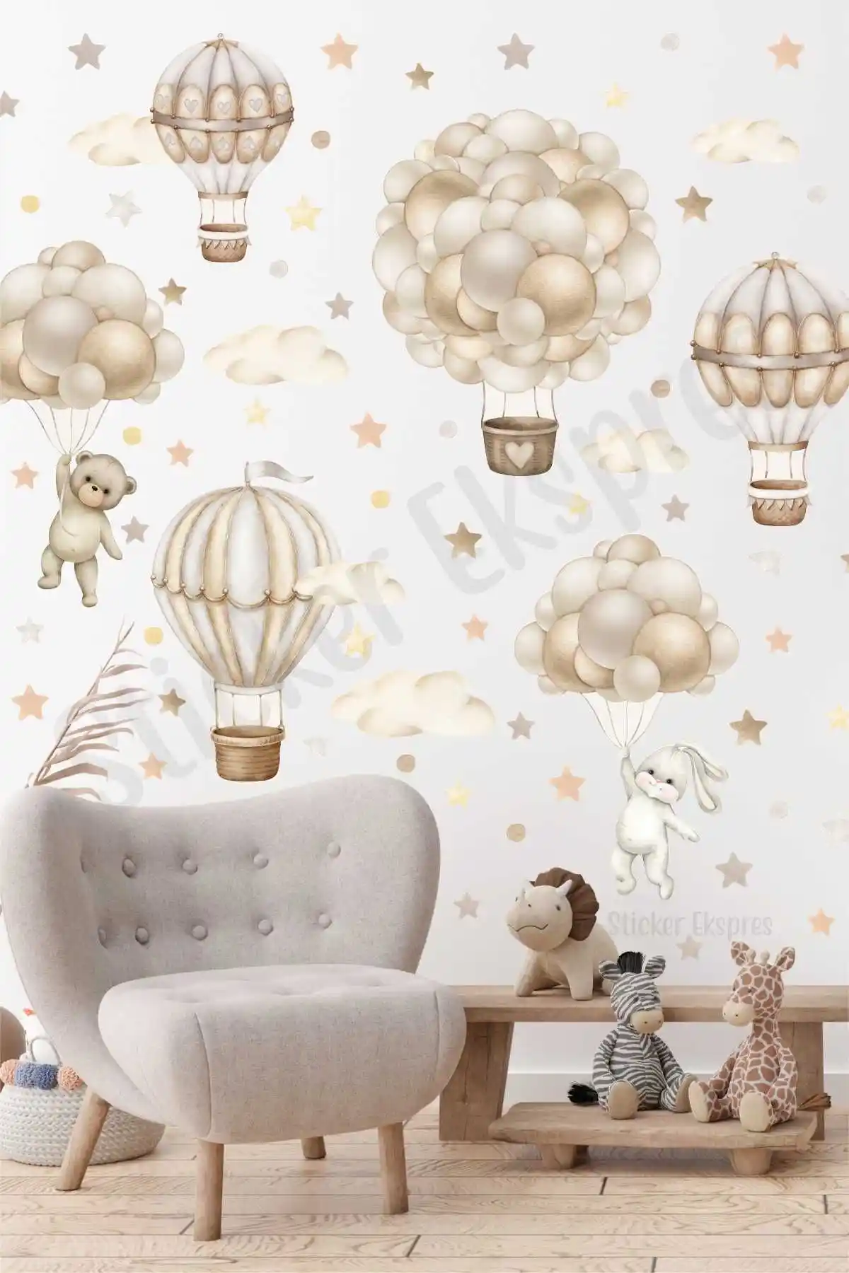 Çocuk Odaları İçin Renkli ve Eğlenceli Uçan Balon Duvar Sticker Seti