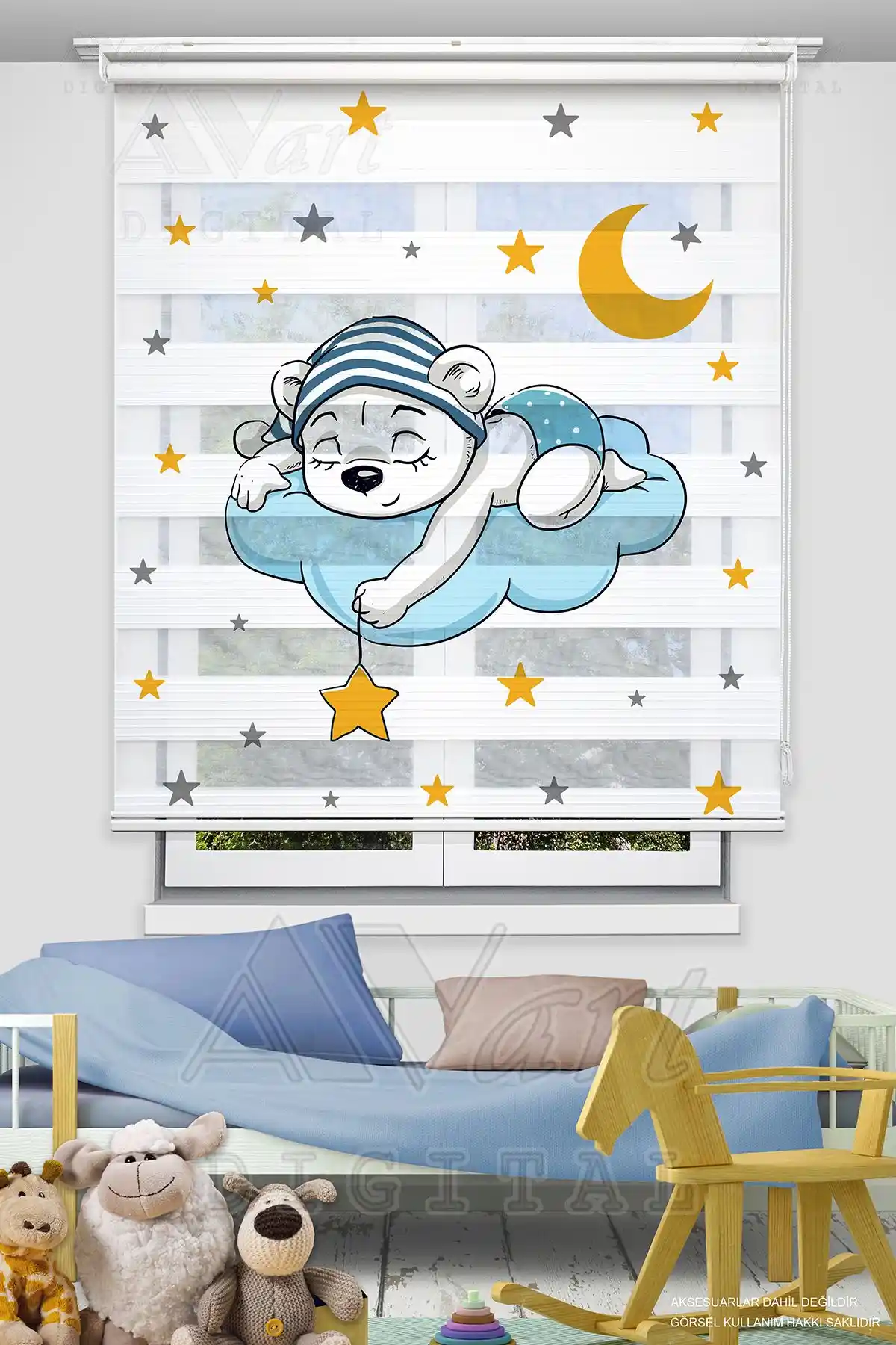 Çocuk Odaları İçin Sevimli ve Fonksiyonel Zebra Perde: Ayıcık Baskılı ve Dayanıklı Tasarım