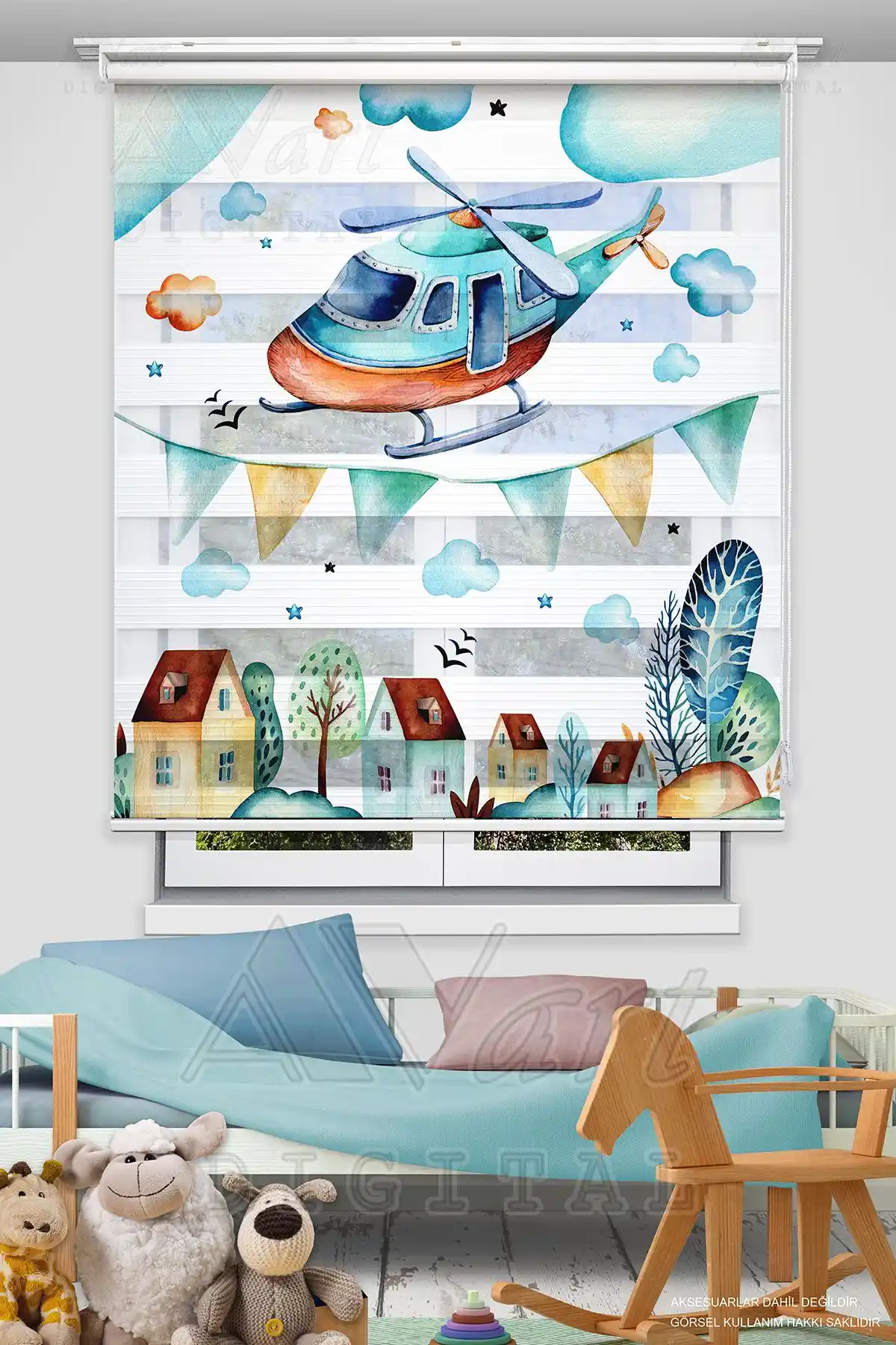 Çocuk Odası Dekorasyonunu Canlandıran Helikopter Baskılı Dijital Perde Seçenekleri