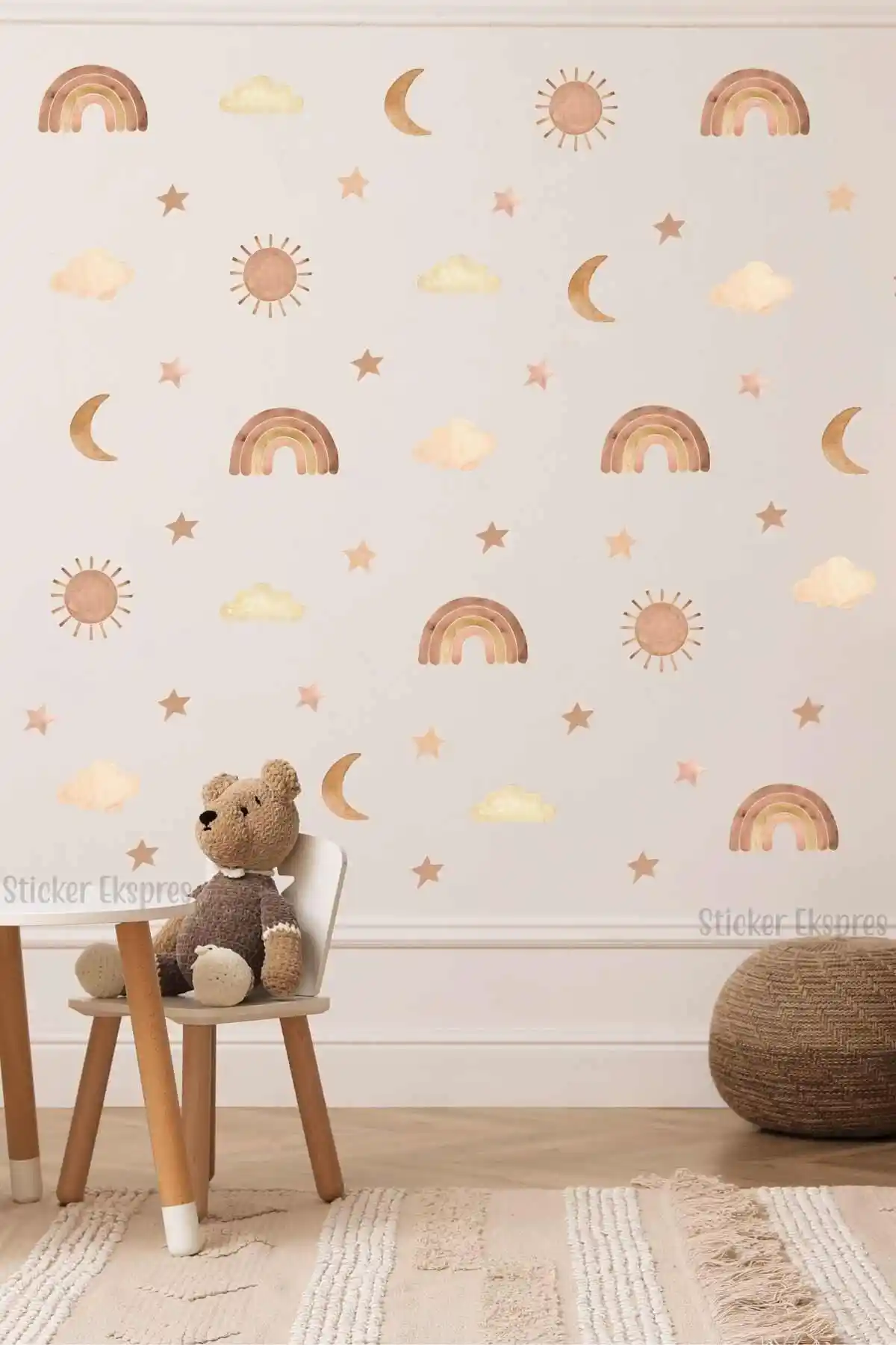 Çocuk Odası İçin Boho Gökyüzü ve Gökkuşağı Duvar Sticker Seti