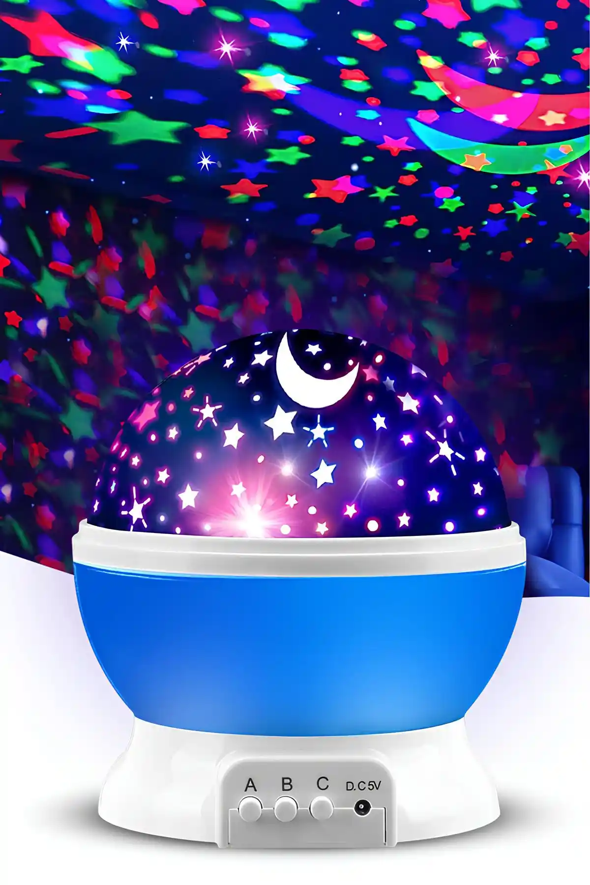 Çocuk Odası İçin Renk Değiştiren ve Dönen Yıldızlı Gökyüzü Projeksiyon Lambası
