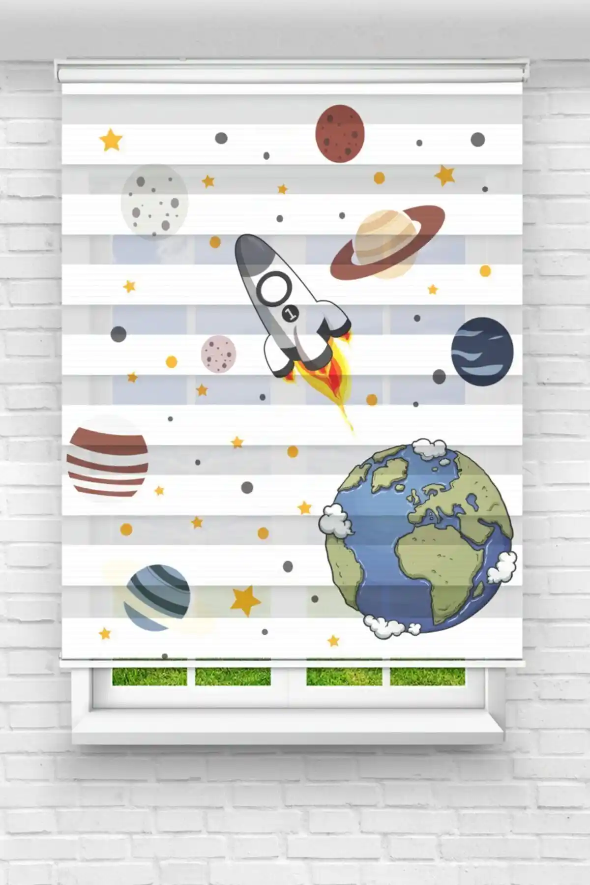 Çocuk Odası İçin Uzay Temalı Dijital Baskılı Zebra Perde Modern ve Dayanıklı Tasarım