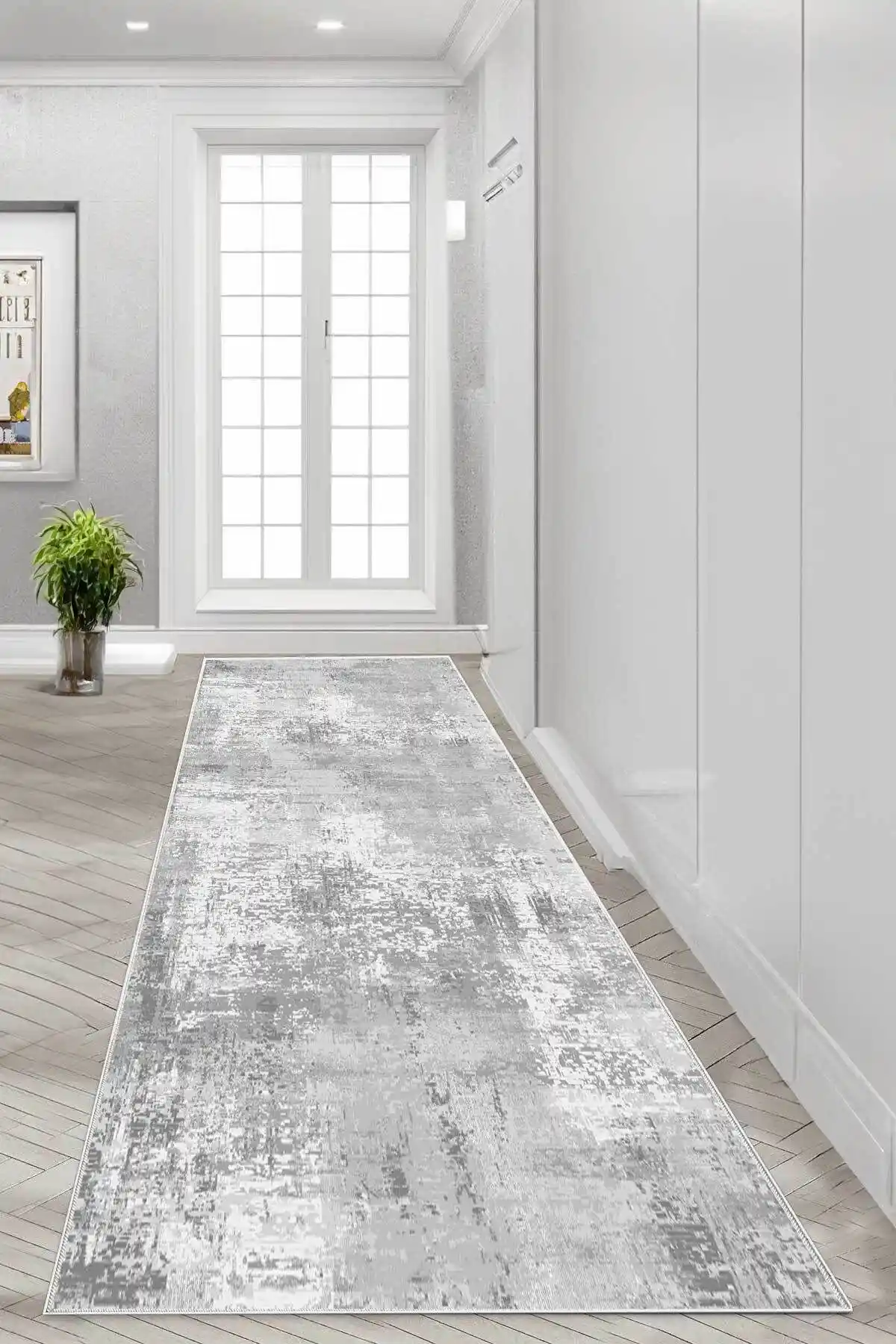 Decomia Home Dijital Kaymaz Yıkanabilir Gri Salon Halısı: Modern Tasarım ve Güvenli Kullanım