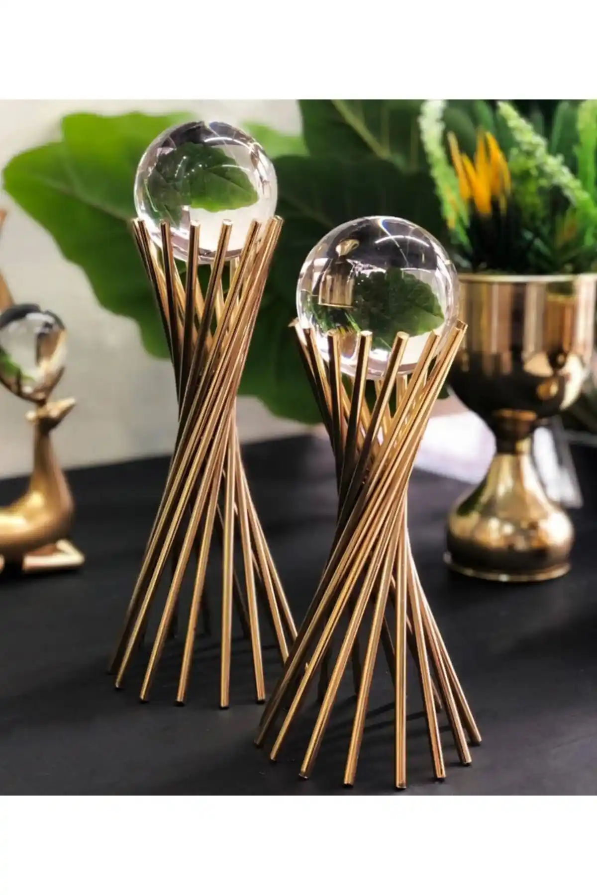 DECOOR MALL Ikili Küre Gold Düz Toplu: Modern ve Şık Dekorasyon Parçası