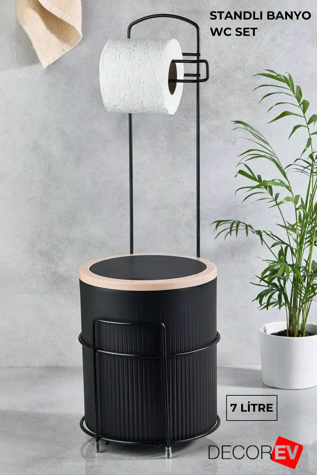 Decorev Lüks Banyo ve Mutfak Çöp Kovası Seti Metal Standlı Modern Tasarım