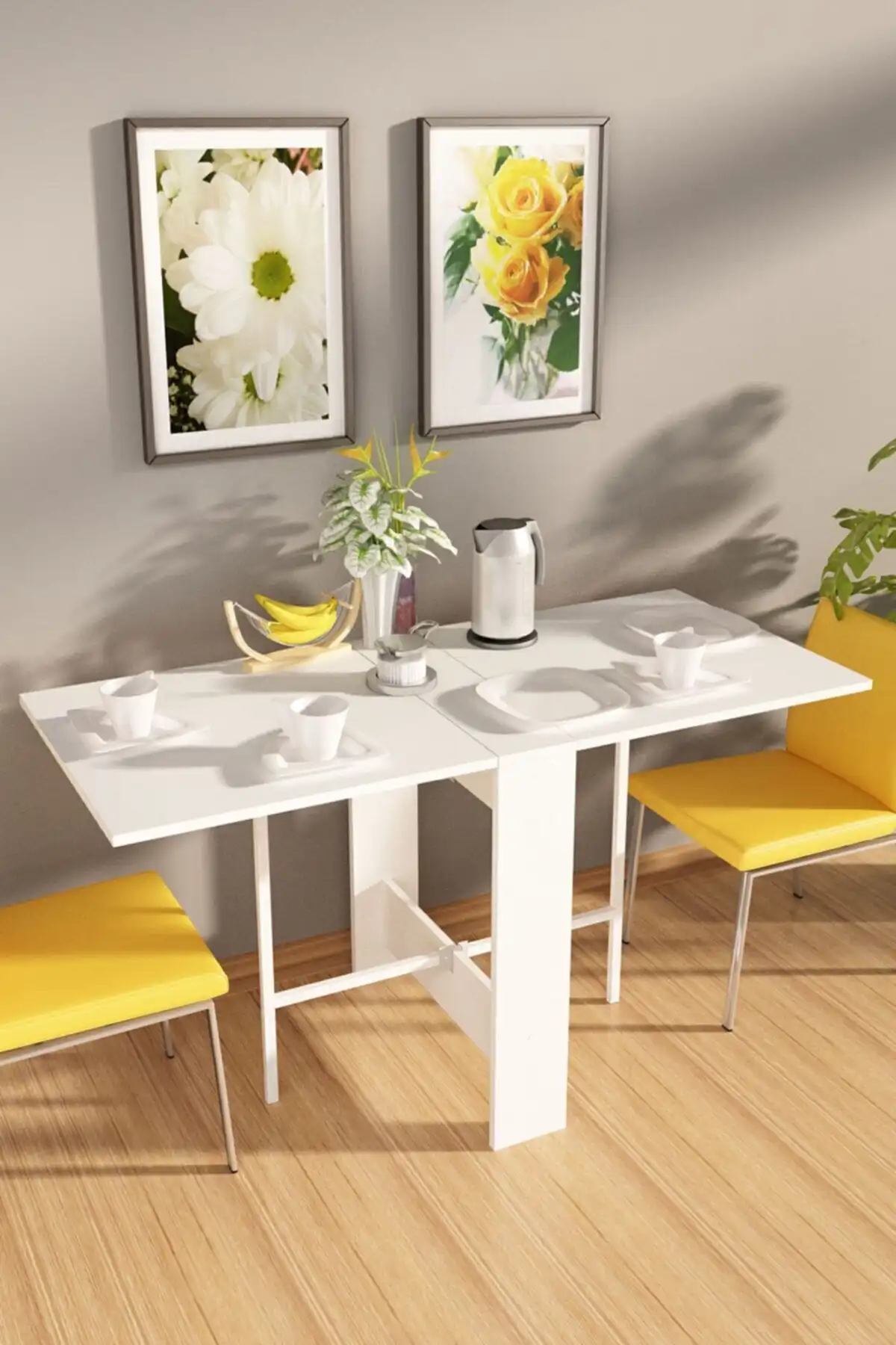 DEKORFİM Flamingo Pratik Katlanır Masa Beyaz Modern ve Dar Alanlara Uygun Mobilya Seçeneği