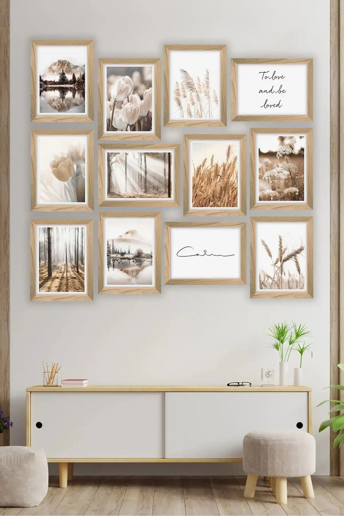 Dekorsiahome 12 Parça MDF Çerçevesiz Doğa Temalı Tablo Seti Estetik ve Dayanıklı Tasarım