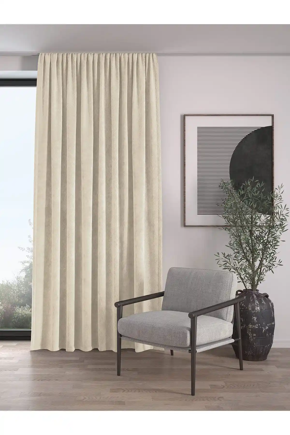 Demor Home Kadife Dokulu Ekstrafor Büzgülü Ay Taşı Beji Yüksek Kalite Fon Perde