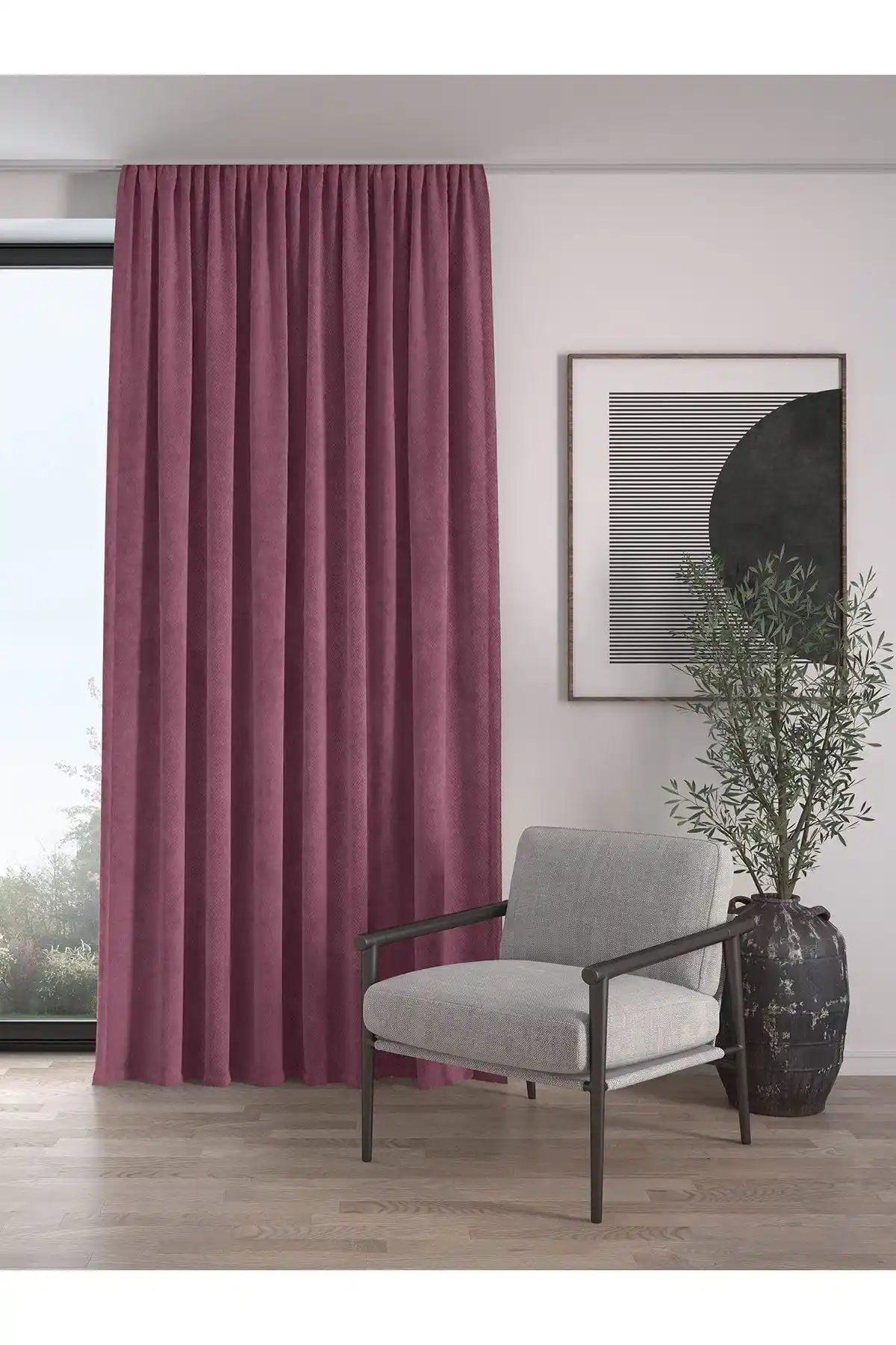 Demor Home Kadife Dokulu Ekstrafor Büzgülü Pembe Perde Oturma Odası İçin Modern Tasarım