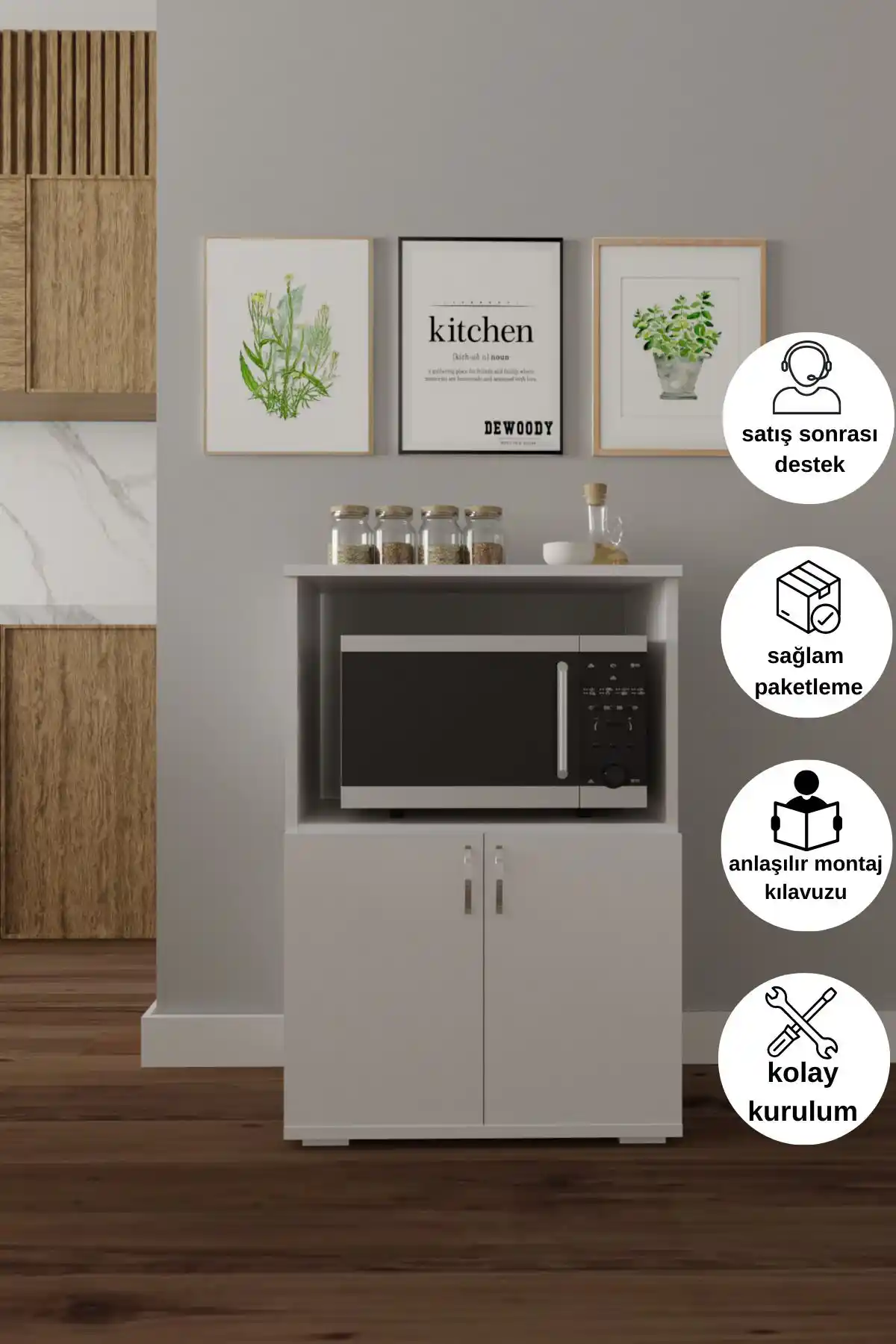 DEWOODY Mikrodalga Fırın Dolabı: Modern ve Dayanıklı Mutfak Dekorasyonu İçin Ideal Çözüm