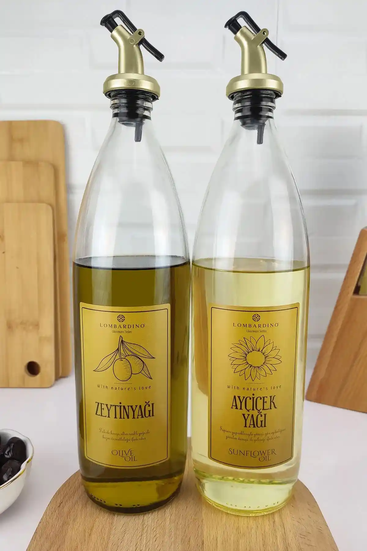 Digithome Lombardino Vetro 2'li Zeytinyağı ve Sıvıyağ Şişesi Modern ve Şık Tasarım