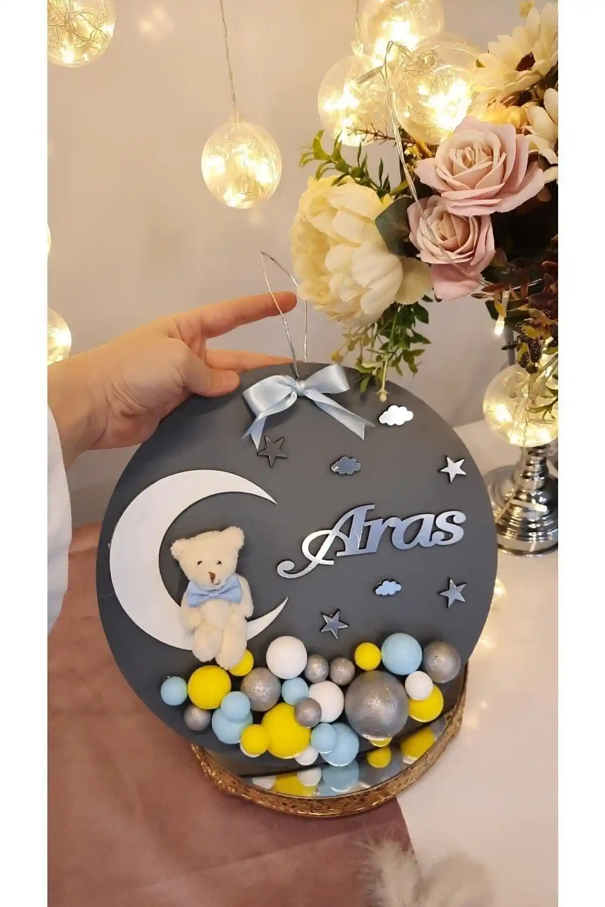 Doğal Ahşap Bebek Kapı Süsü Bubble: Çocuk Odası İçin Dayanıklı ve Sevimli Dekorasyon