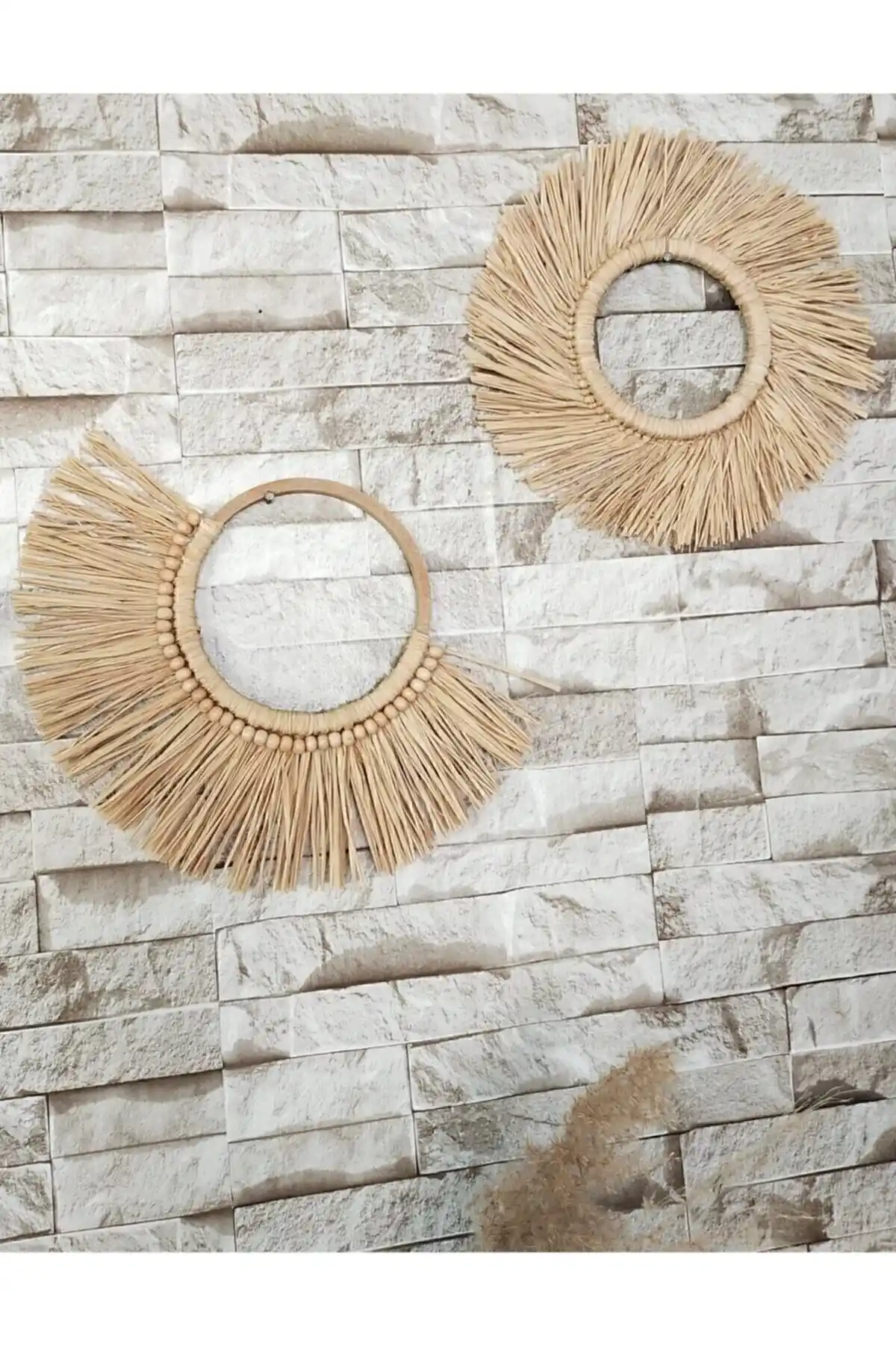 Doğal Ahşap Bohem Dekoratif İkili Set Ev ve Bahçe İçin Uygun Tasarım