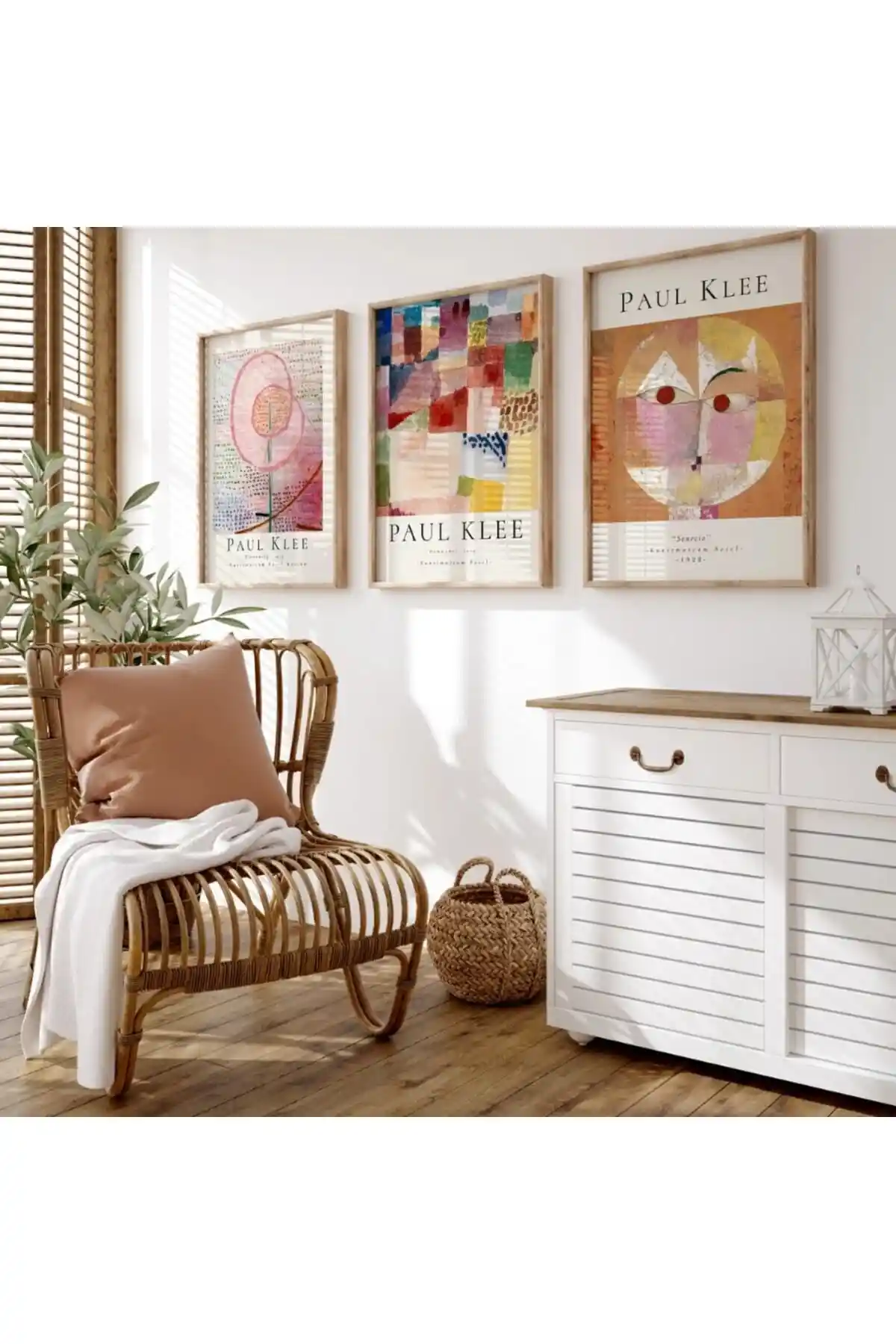 Doğal Ahşap Çerçeveli Modern 3'lü Tablo Seti Ev ve Ofis Dekorasyonu İçin