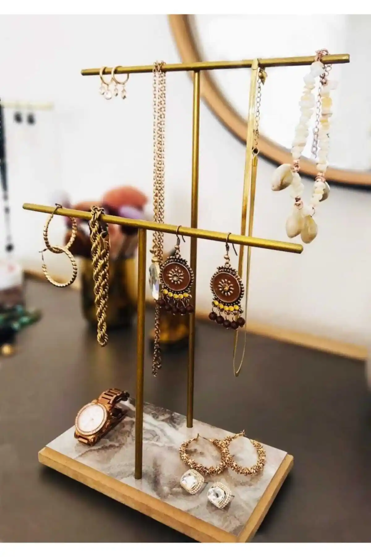 Drm Wood Gold Altın Takı Standı Modern ve Şık Takı Düzenleme Çözümü