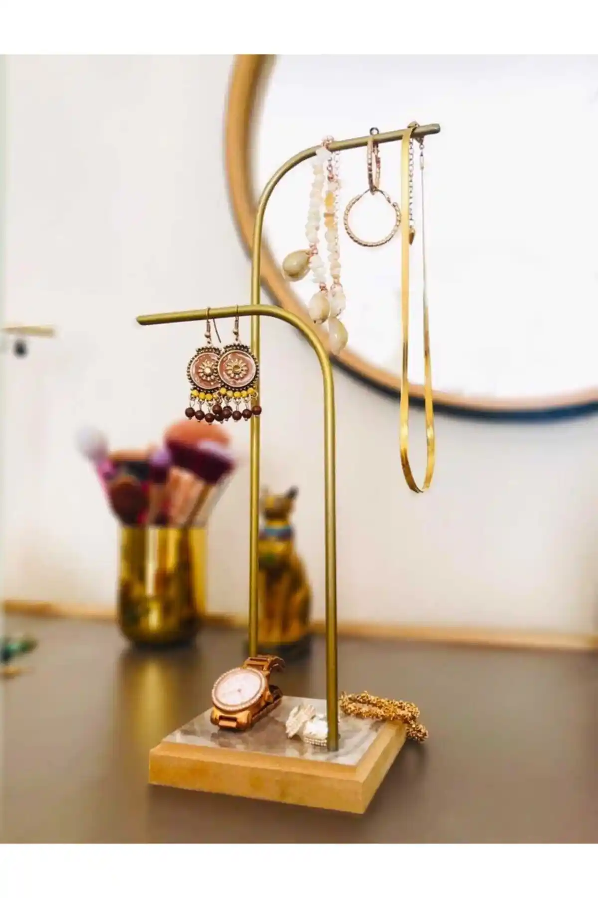 Drm Wood Gold Altın Takı Standı: Modern ve Şık Takı Organize Edici Çözüm