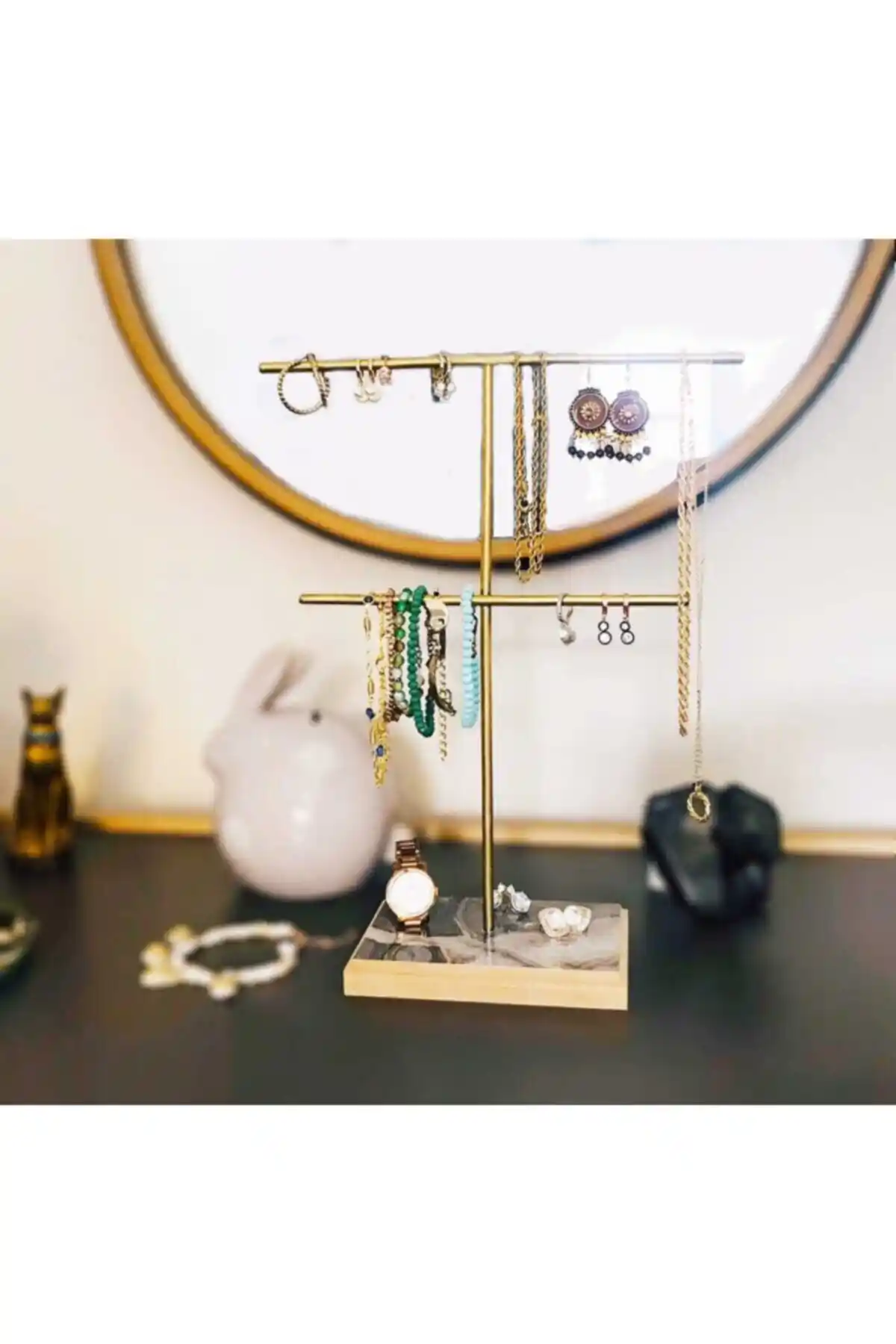 Drm Wood Gold Altın Takı Standı: Şık ve Fonksiyonel Modern Takı Düzenleyici