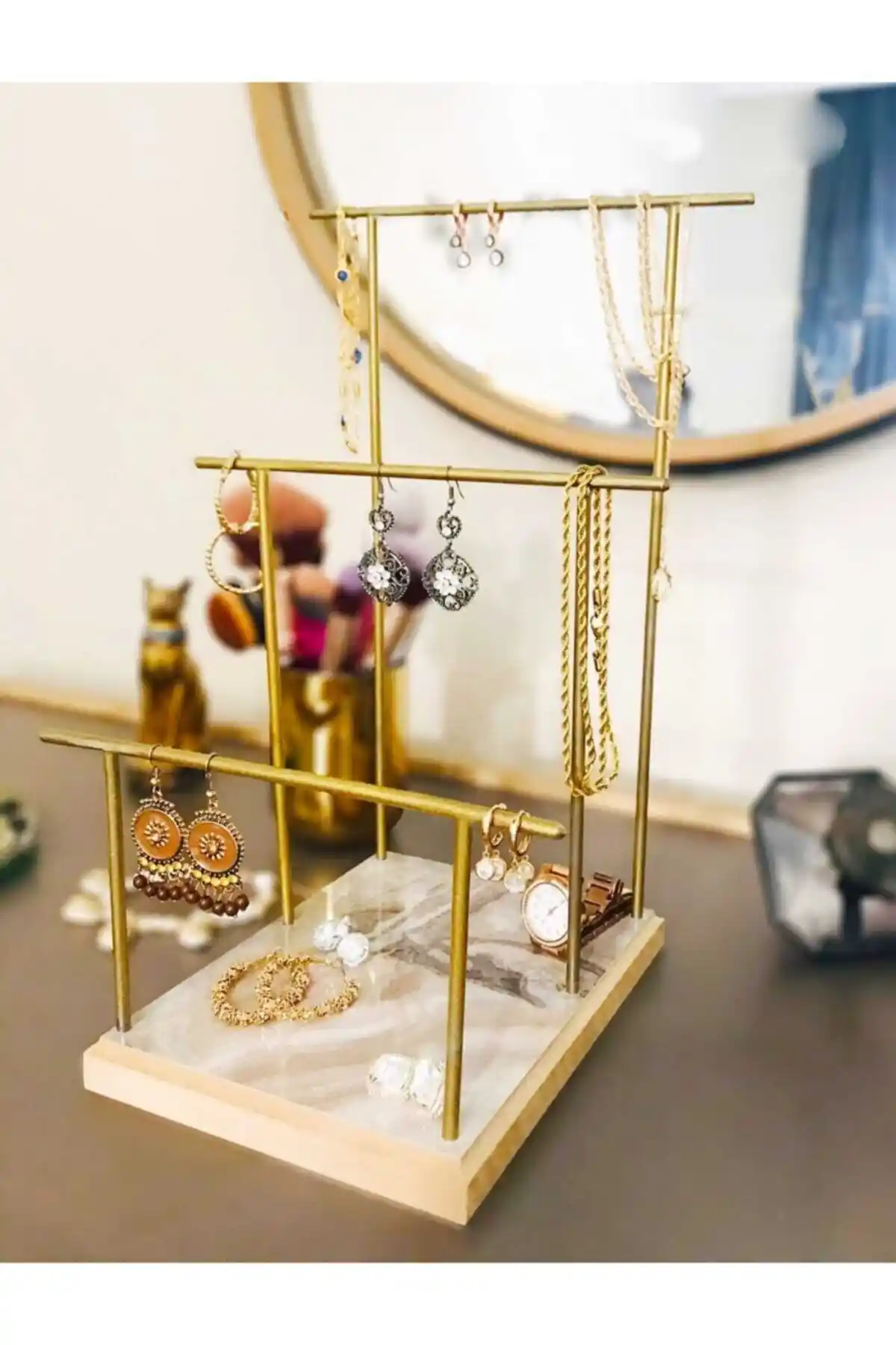 Drm Wood Gold Altın Takı Standı: Şık ve Fonksiyonel Takı Organizasyon Çözümü