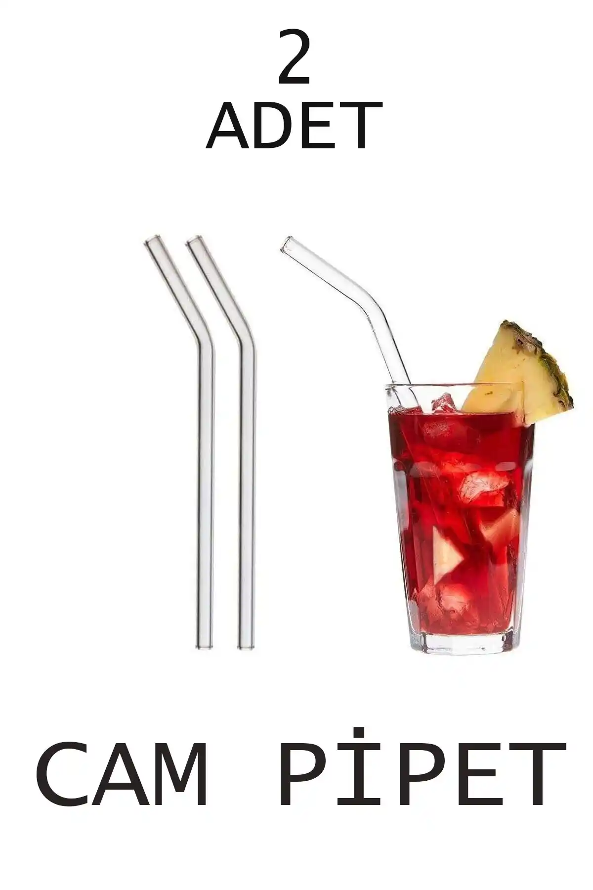 EARABUL 2 Adet Şeffaf Cam Pipet Seti - Dayanıklı ve Ekolojik İçecek Aksesuarları