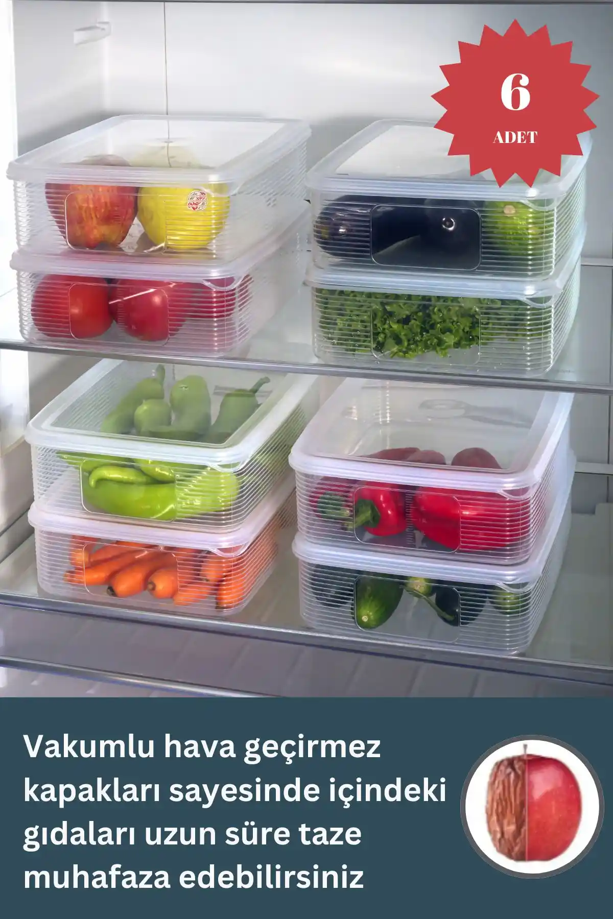 Ecolux Vakumlu Saklama Kabı Seti 6'lı Gıda ve Mutfak Düzeni Çözümü