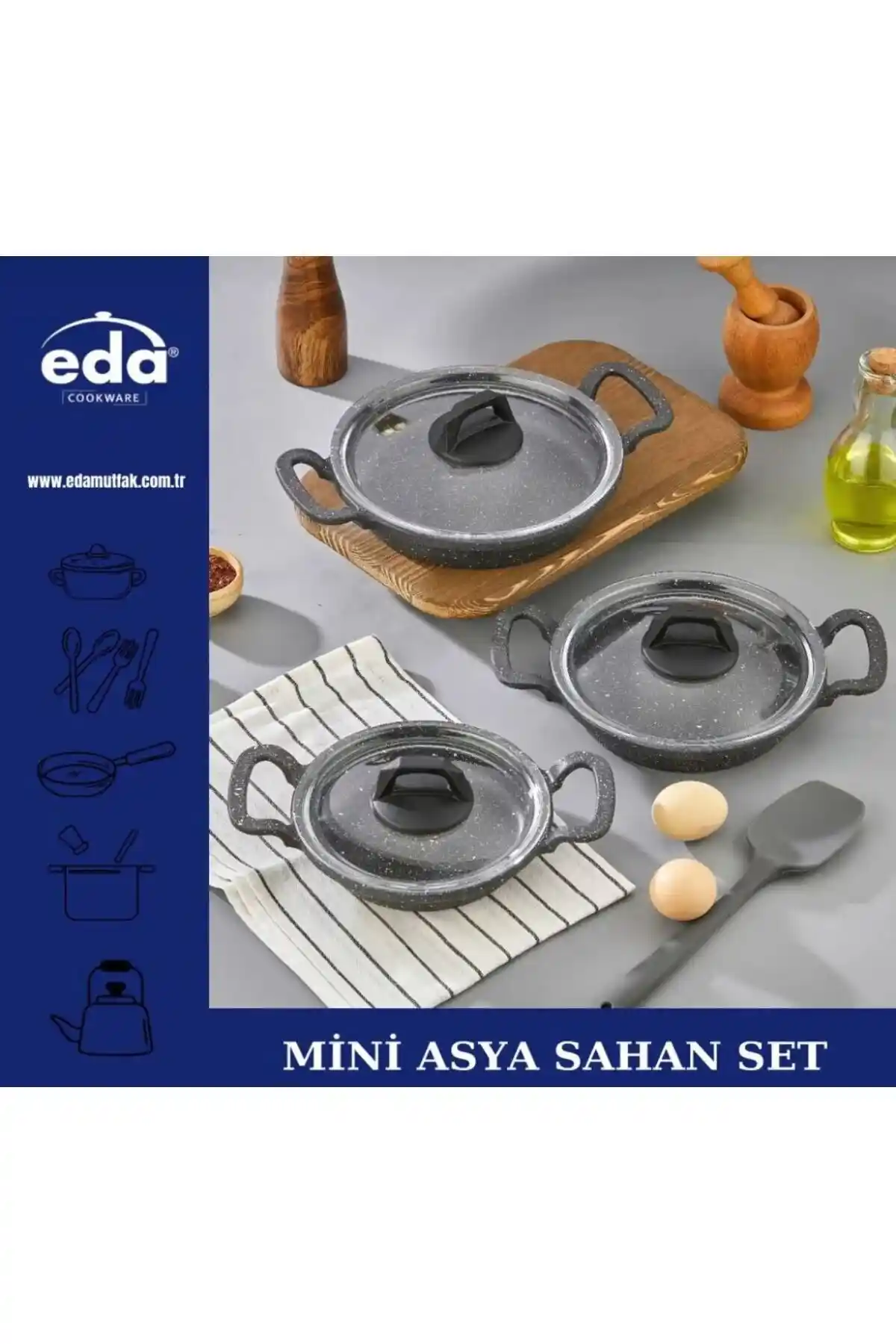 Eda CookWare Asya 3'lü Sahan Seti: Dayanıklı, Şık ve Çok Yönlü Mutfak Gereçleri