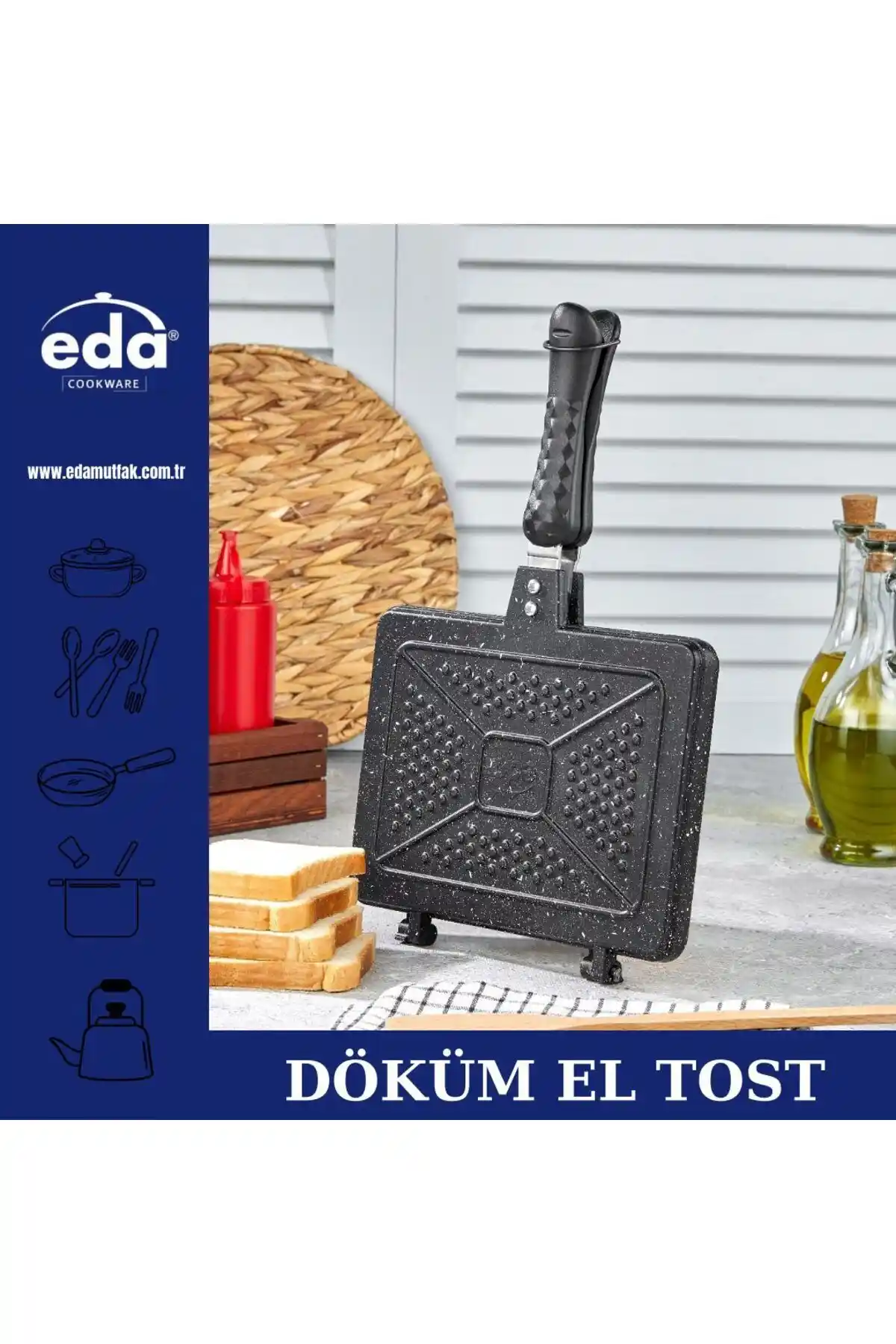 Eda Döküm Granit 24x17 Cm Ocak Üstü El Tost Makinesi Yüksek Performans ve Dayanıklılık