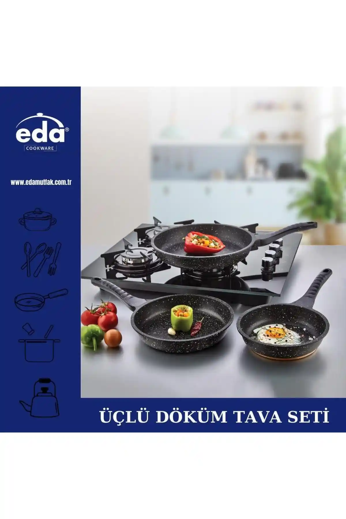 Eda Granit Döküm 3'lü Tava Seti Sağlıklı ve Dayanıklı Pişirme Deneyimi Sunar