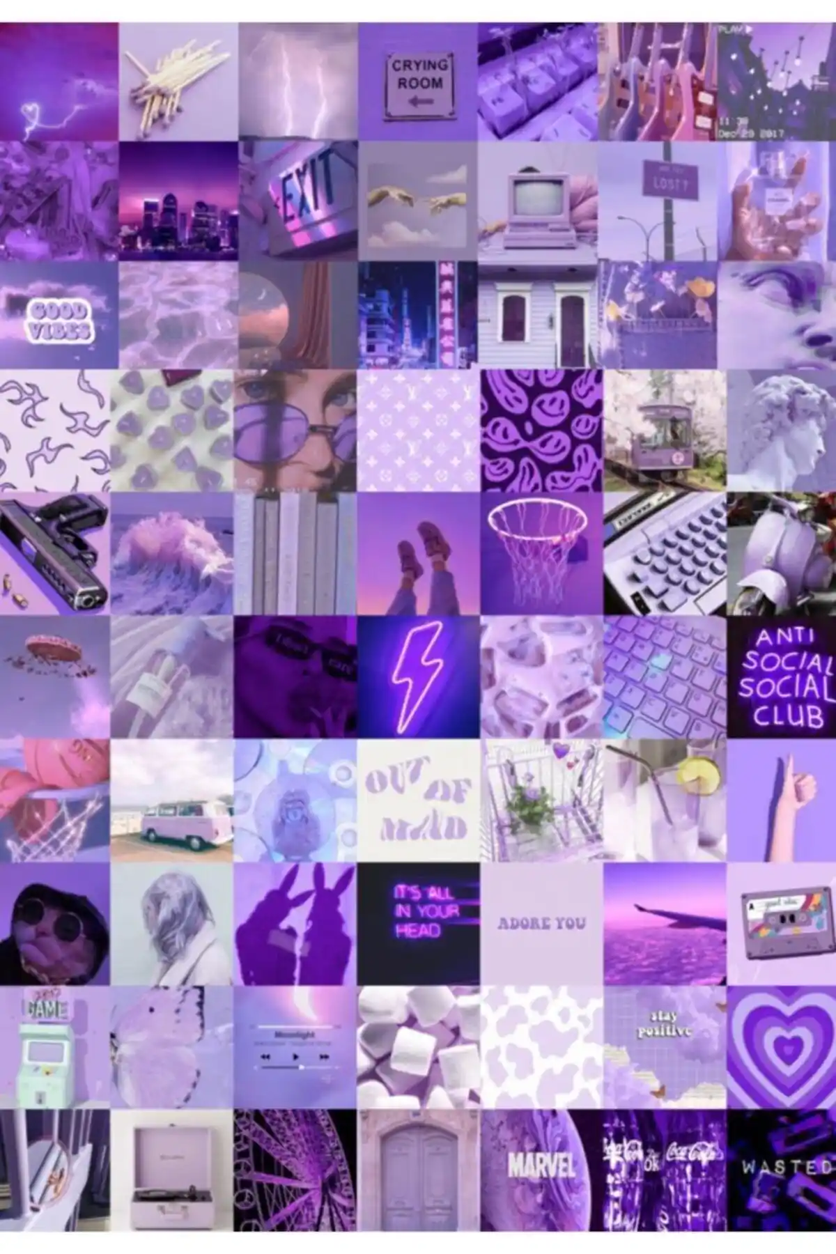 Ef Butik Lila Aesthetic 70'li Poster Duvar Kağıdı Seti Modern ve Canlı Dekorasyon İçin Uygun