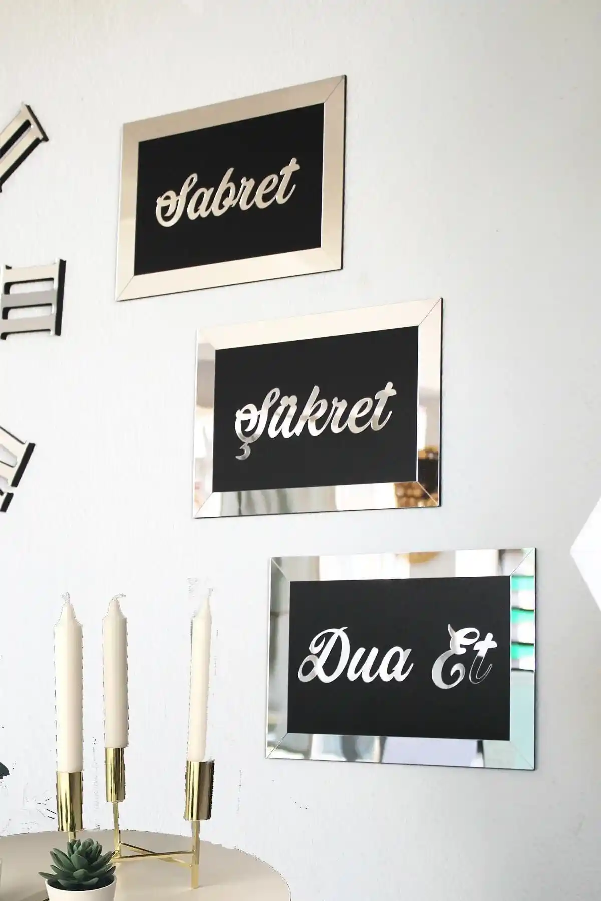 EliteLazer 3D Sabret Şükret Dua Et 3'lü Tablo Seti Modern ve Zarif Dekorasyon İçin