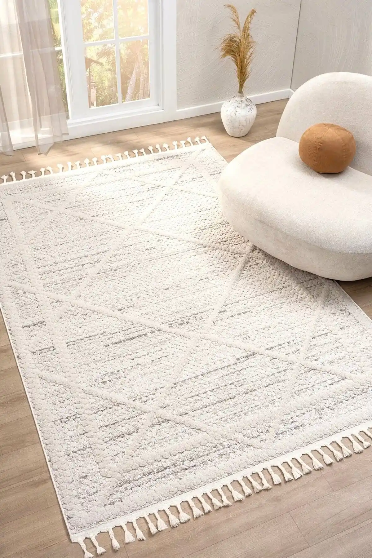 Eliz Home Krem Gri Halı: Modern ve Şık Dekorasyon Unsuru, Dayanıklı ve Pratik Kullanım