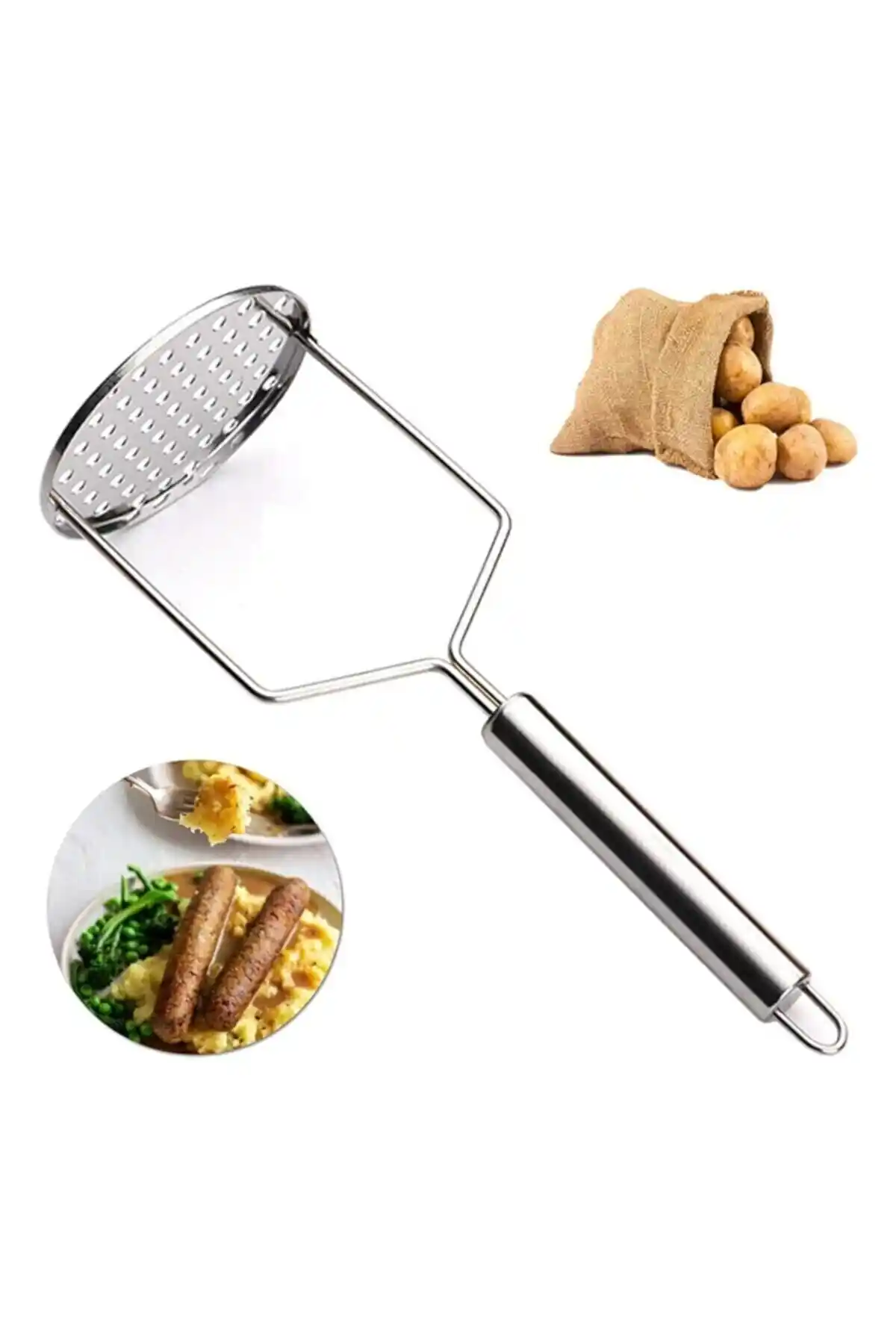 EMBazaar Yuvarlak Paslanmaz Çelik Patates Ezici: Dayanıklı ve Çok Yönlü Mutfak Gereci
