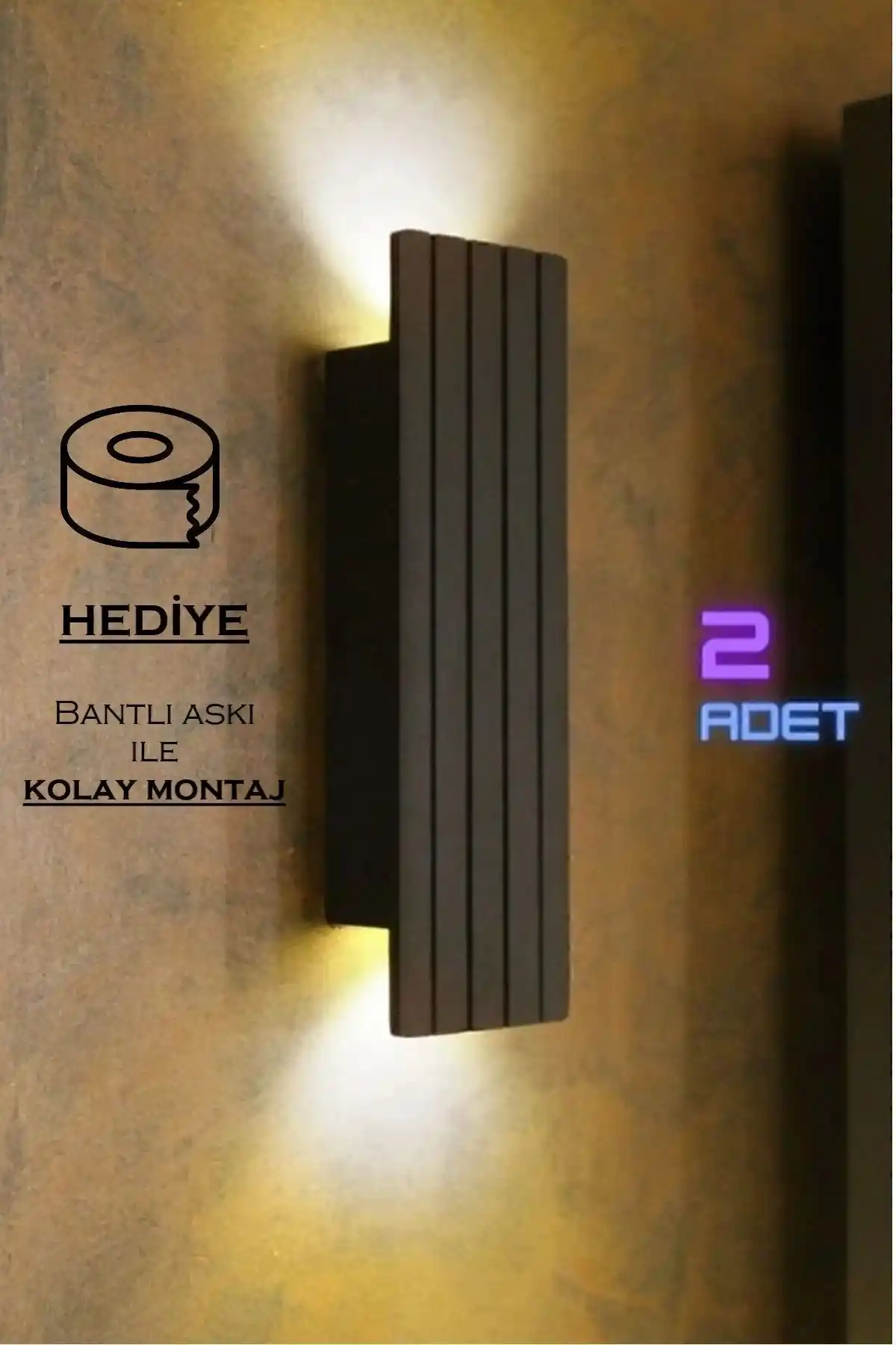 Emriba 2 Adet Pilli Dekoratif Duvar Aydınlatması Endüstriyel Tasarım ve Kolay Kullanım