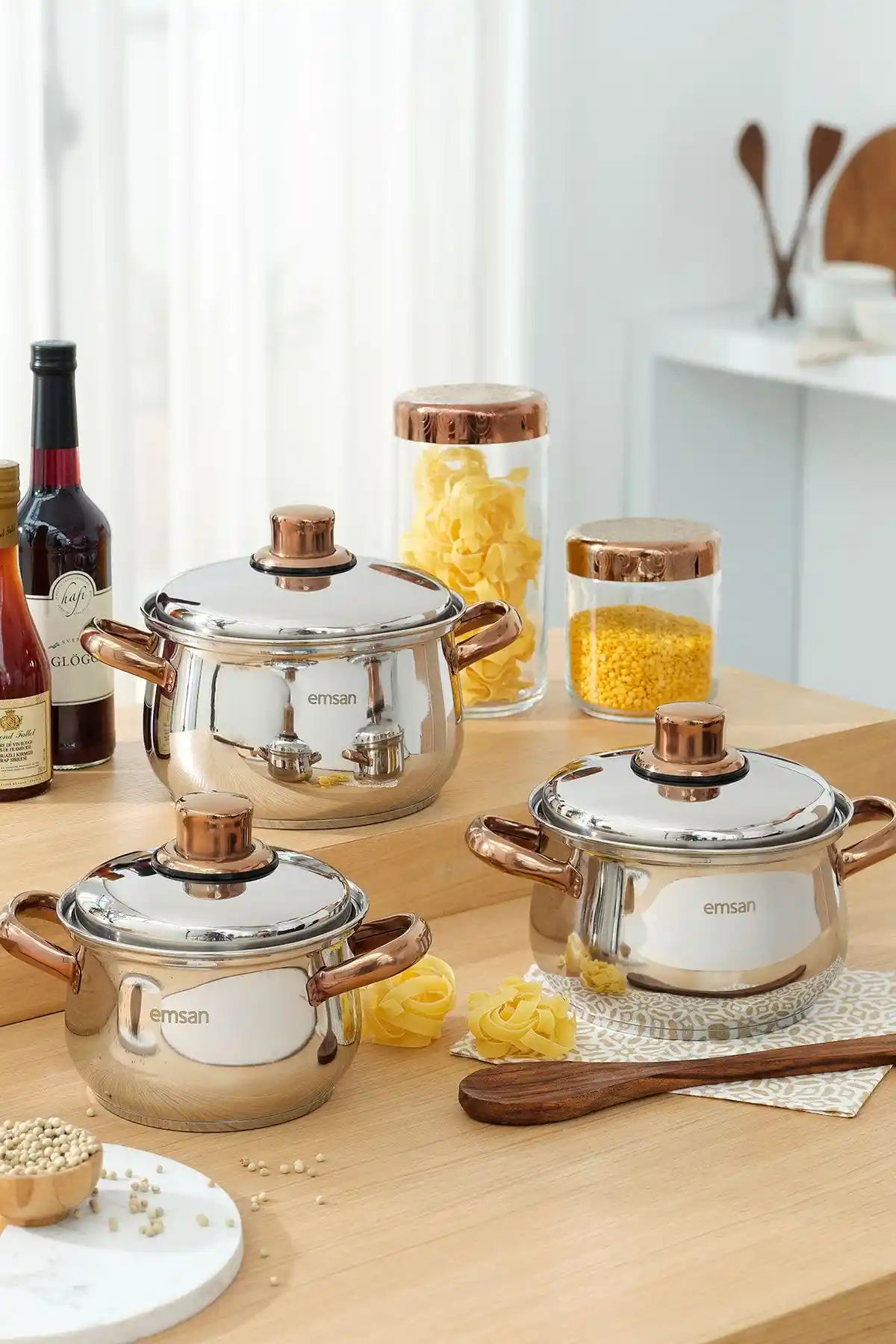 Emsan Azure Indüksiyon Tabanlı 6 Parça Titanyum Çelik Tencere Seti Rose Gold