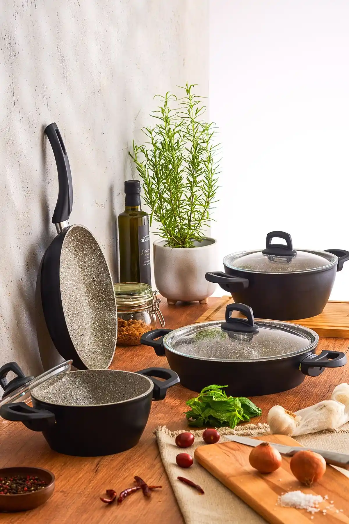 Emsan Banney 7 Parça Granit Tencere Seti: Dayanıklı ve Şık Mutfak Gereçleri