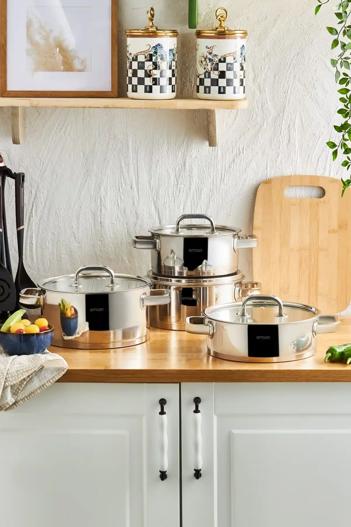 Emsan Mimosa 8 Parça Çelik Tencere Seti Dayanıklı ve Estetik Mutfak Gereçleri