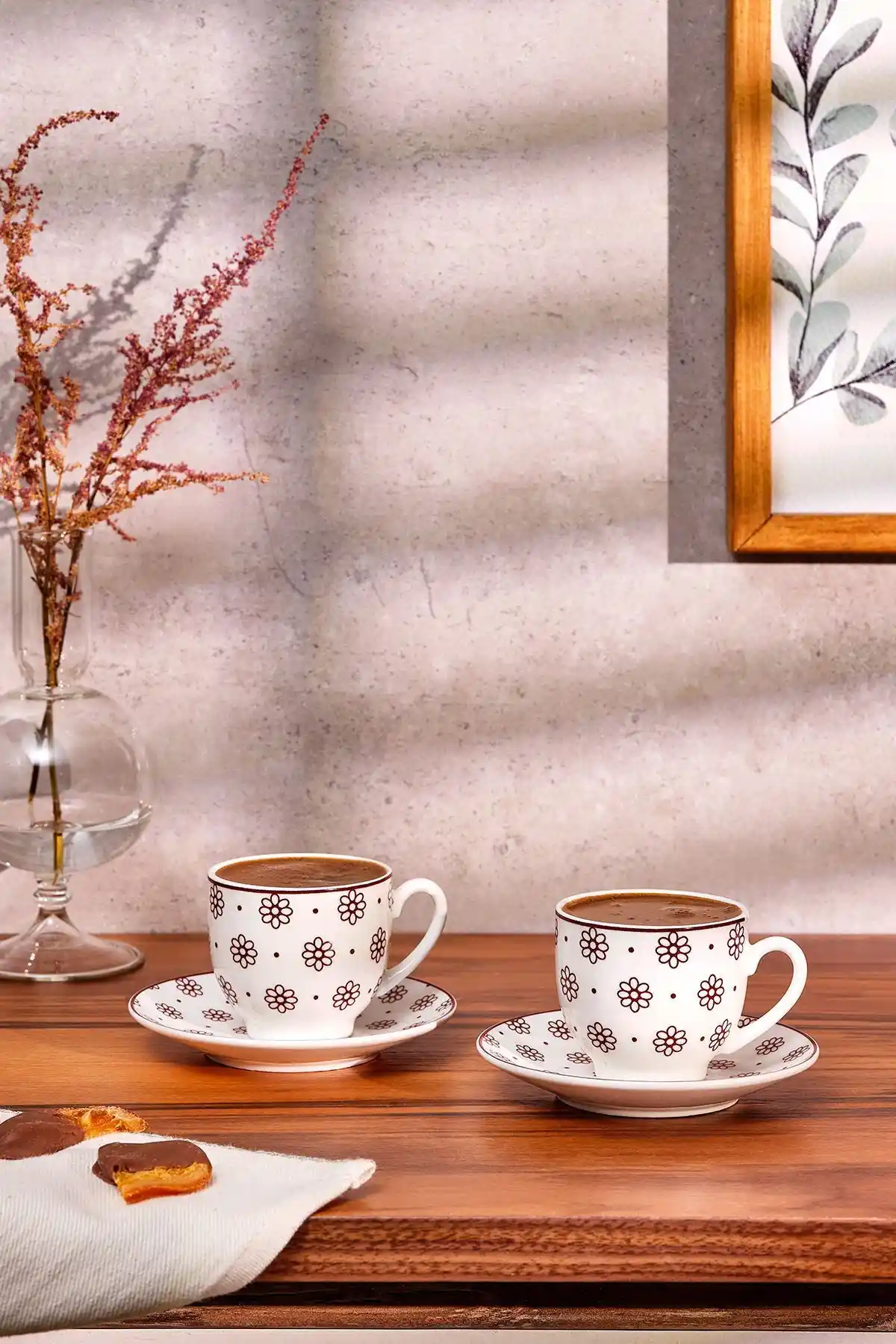 Emsan Tiny Flowers Kemik Çift Kişilik Kahve Fincan Takımı Modern ve Şık Tasarım
