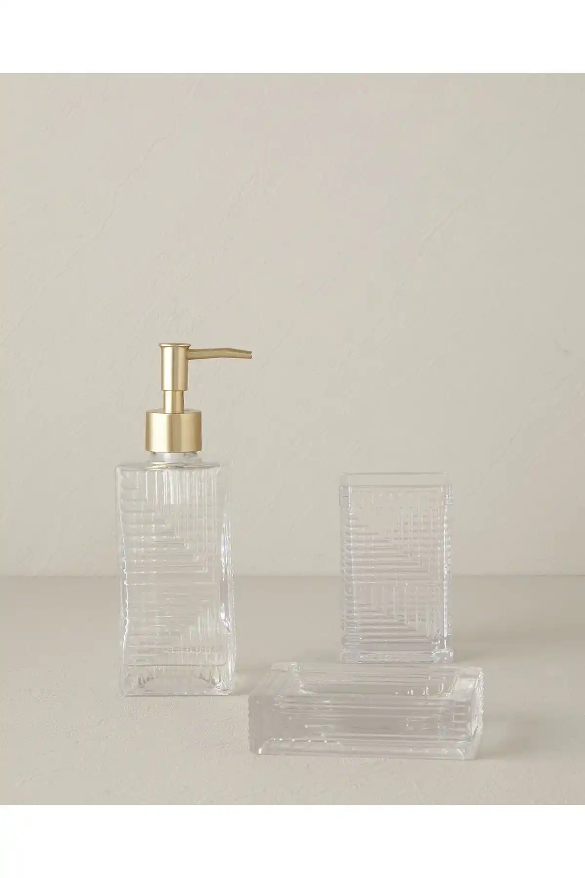 English Home Merle Cam 3'lü Banyo Seti Şeffaf Modern Tasarım ve Pratik Kullanım