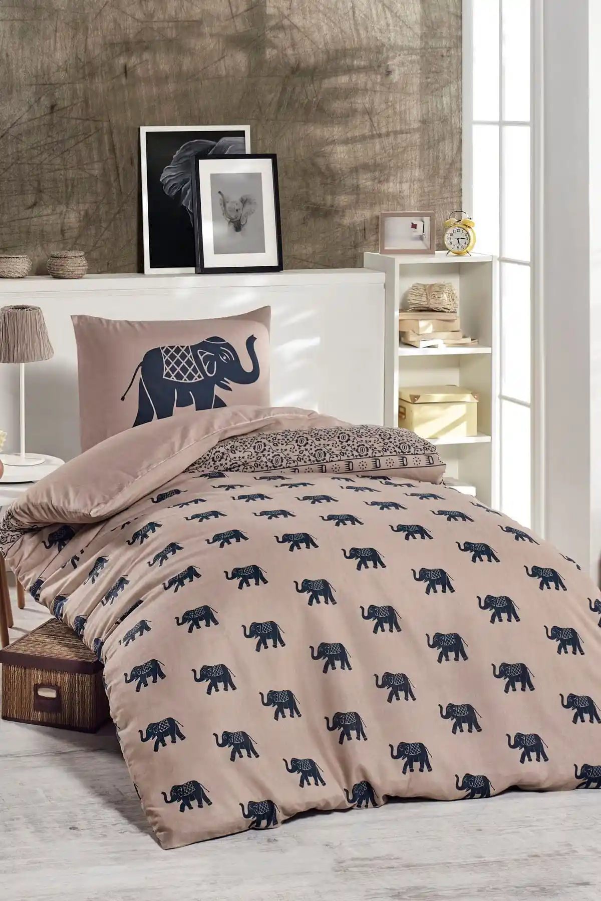 Enlora Home Çocuk Odası için Canlı Mavi Hayvan Desenli Tek Kişilik Nevresim Seti