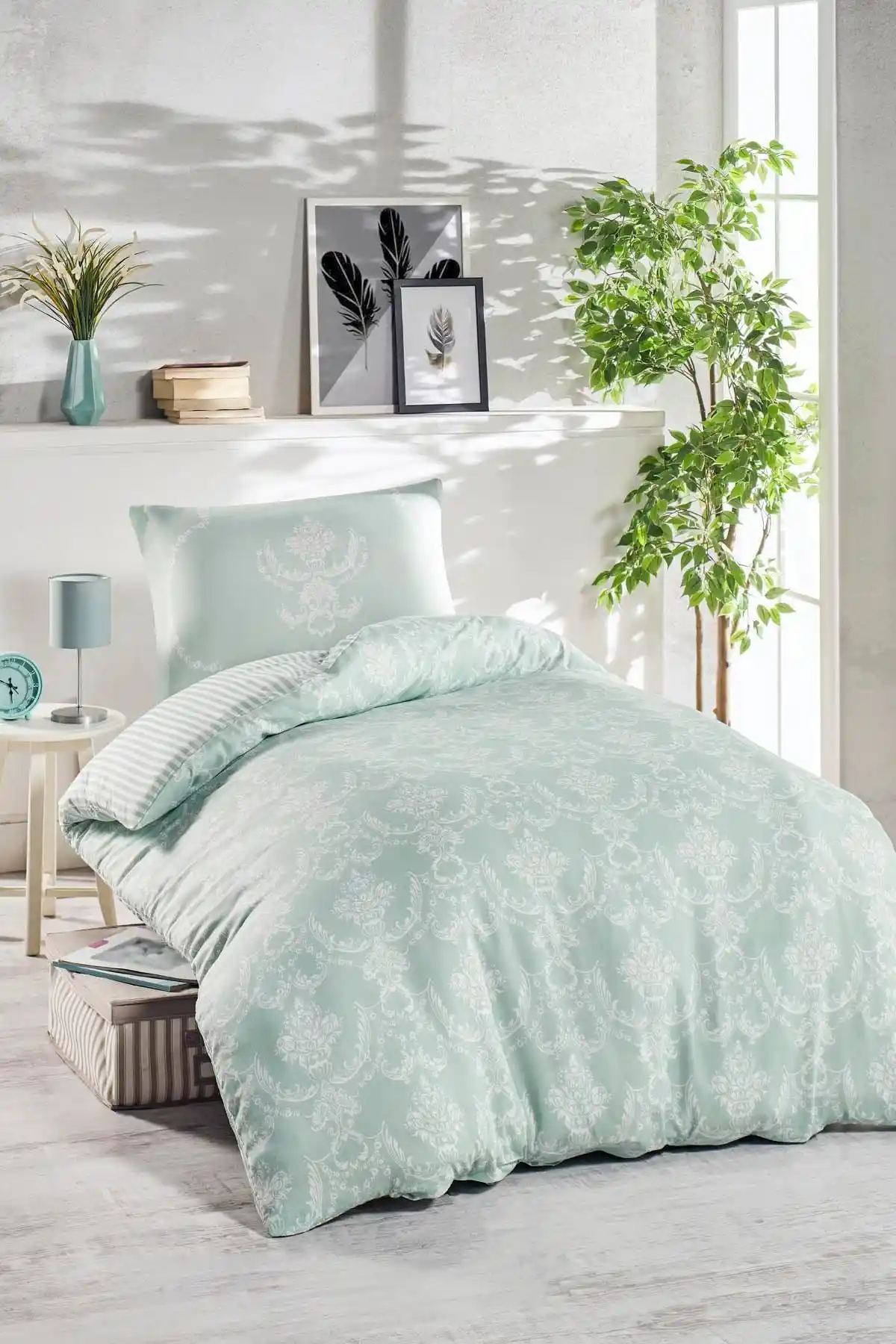 Enlora Home Yeşil Çizgili Pamuklu Yatak Takımı Modern ve Dayanıklı Tasarım