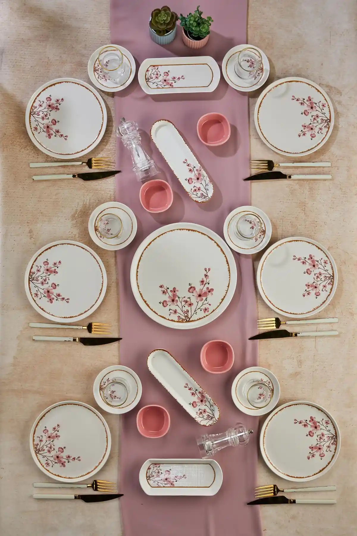 Erbaşlar Lüx Seramik Sakura Çiçeği 6 Kişilik 21 Parça Kahvaltı Takımı