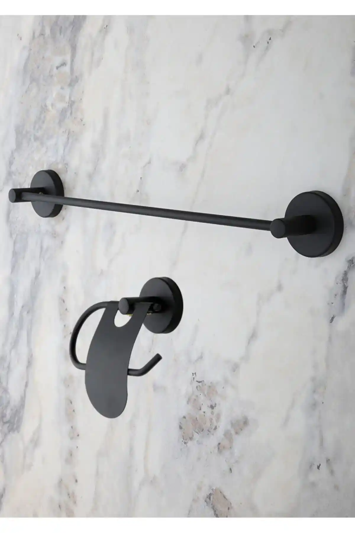 ERFAHOME Siyah Uzun Havluluk ve Dar Kapaklı Tuvalet Kağıtlığı Seti Modern Banyo Dekoru İçin