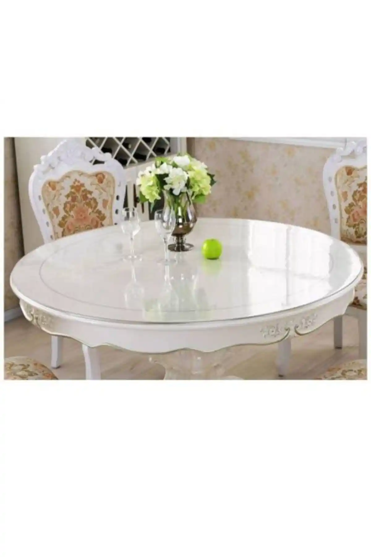 ERKSOLHOME Ceren Şeffaf Yuvarlak PVC Masa Örtüsü 1,5 Mm Kalın Kaymaz Koruma