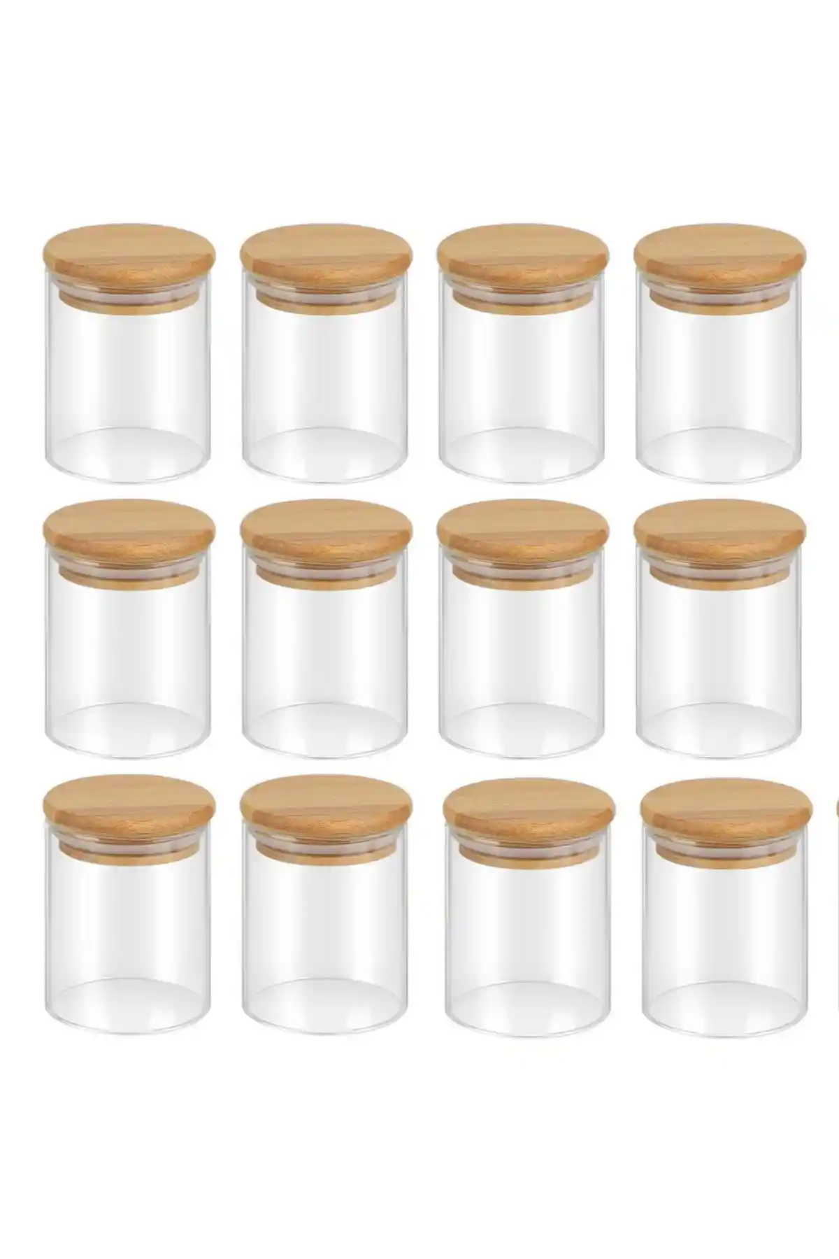 Erkugo 12 Adet Vakumlu Bambu Kapaklı Baharatlık Seti Modern ve Dayanıklı Tasarım