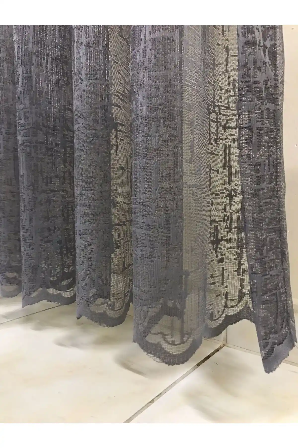 ERNGlobal 2023 Ağaç Kabuğu Desenli Pilesiz Gri Perde Salon ve Mutfak İç Mekan Dekorasyonu