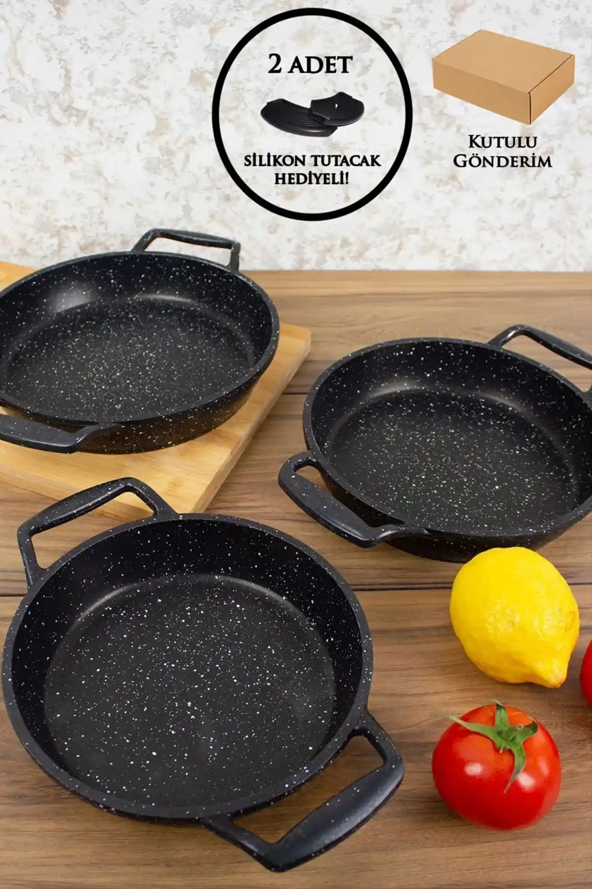 ESIVITALIA Döküm Granit 3'lü Sahan Seti: Dayanıklı ve Çok Yönlü Mutfak Gereçleri