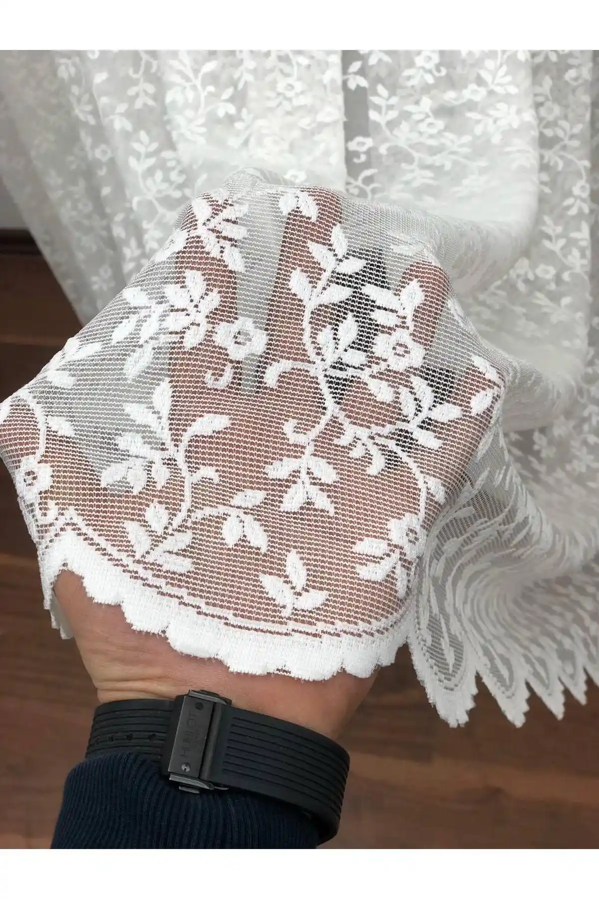 Esse Home Özel Örme Dokulu Dantel Tül Perde 300x260 cm Ekru Modern Tasarım