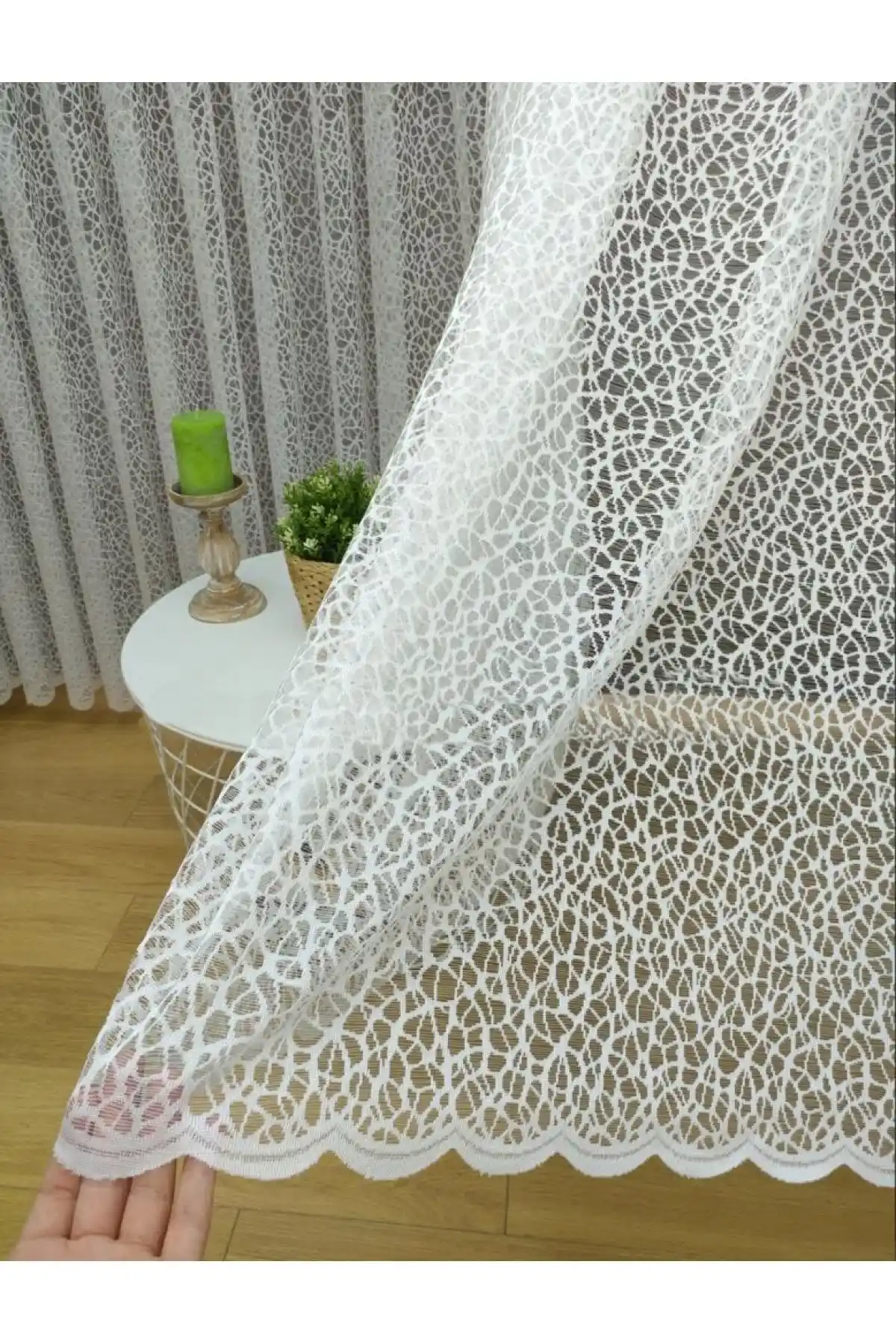 Esse Home Spor Desen Fransız Dantel Tül Perde Ekru Renkli Modern Tasarım