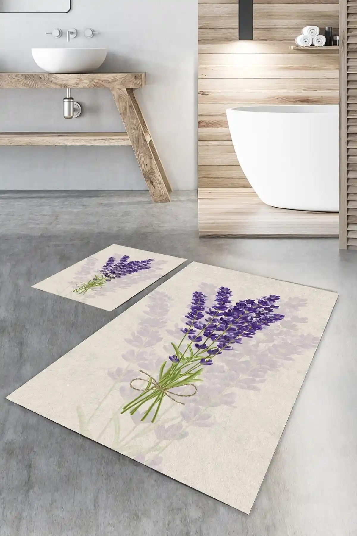 ESTA HALI Lavanta Desenli Banyo Halı Takımı (60x100/40x60) - Modern ve Pratik Tasarım