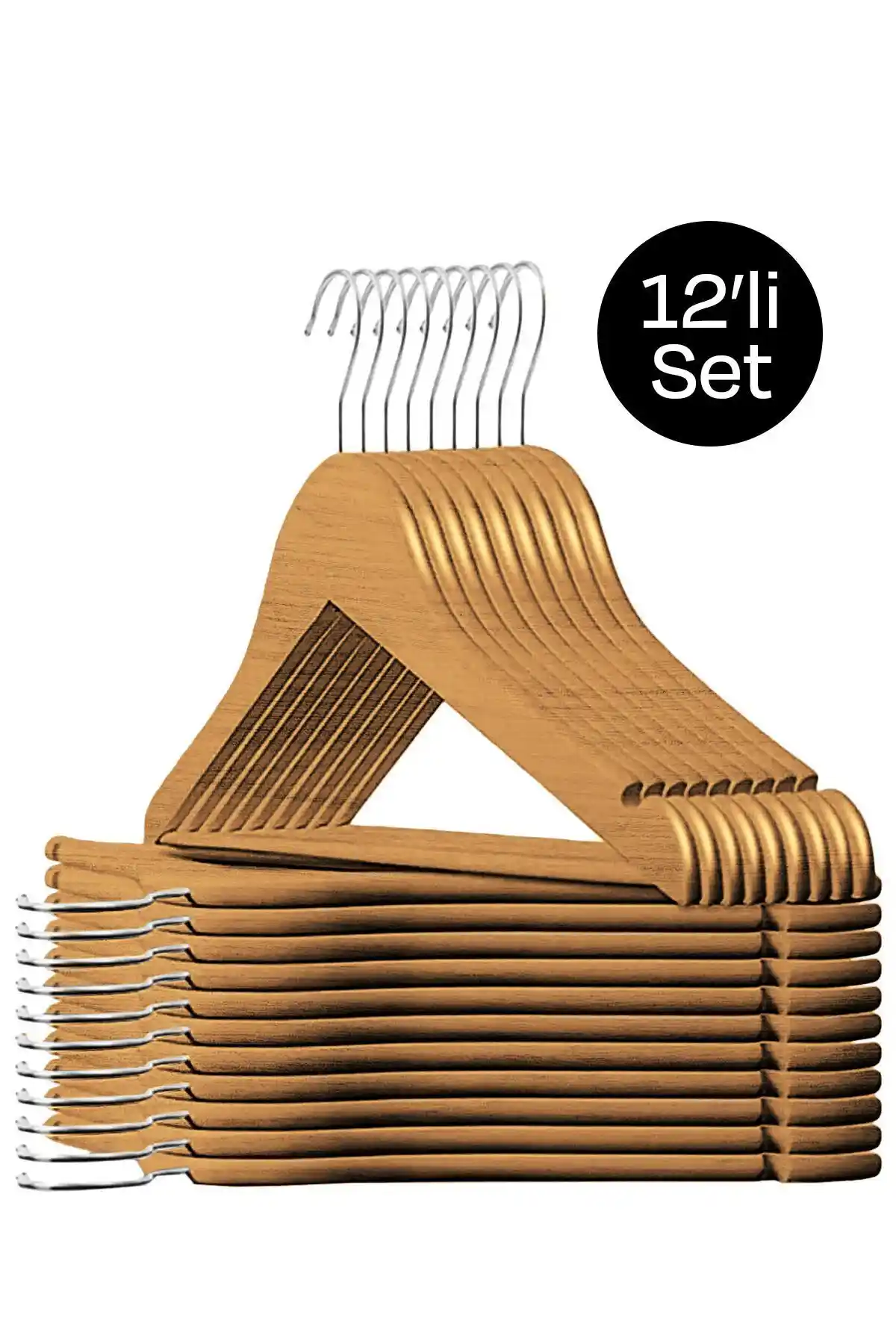 ESTİ 12 Adet Ahşap Görünümlü Elbise ve Kıyafet Askısı, Dayanıklı ve Şık Tasarım