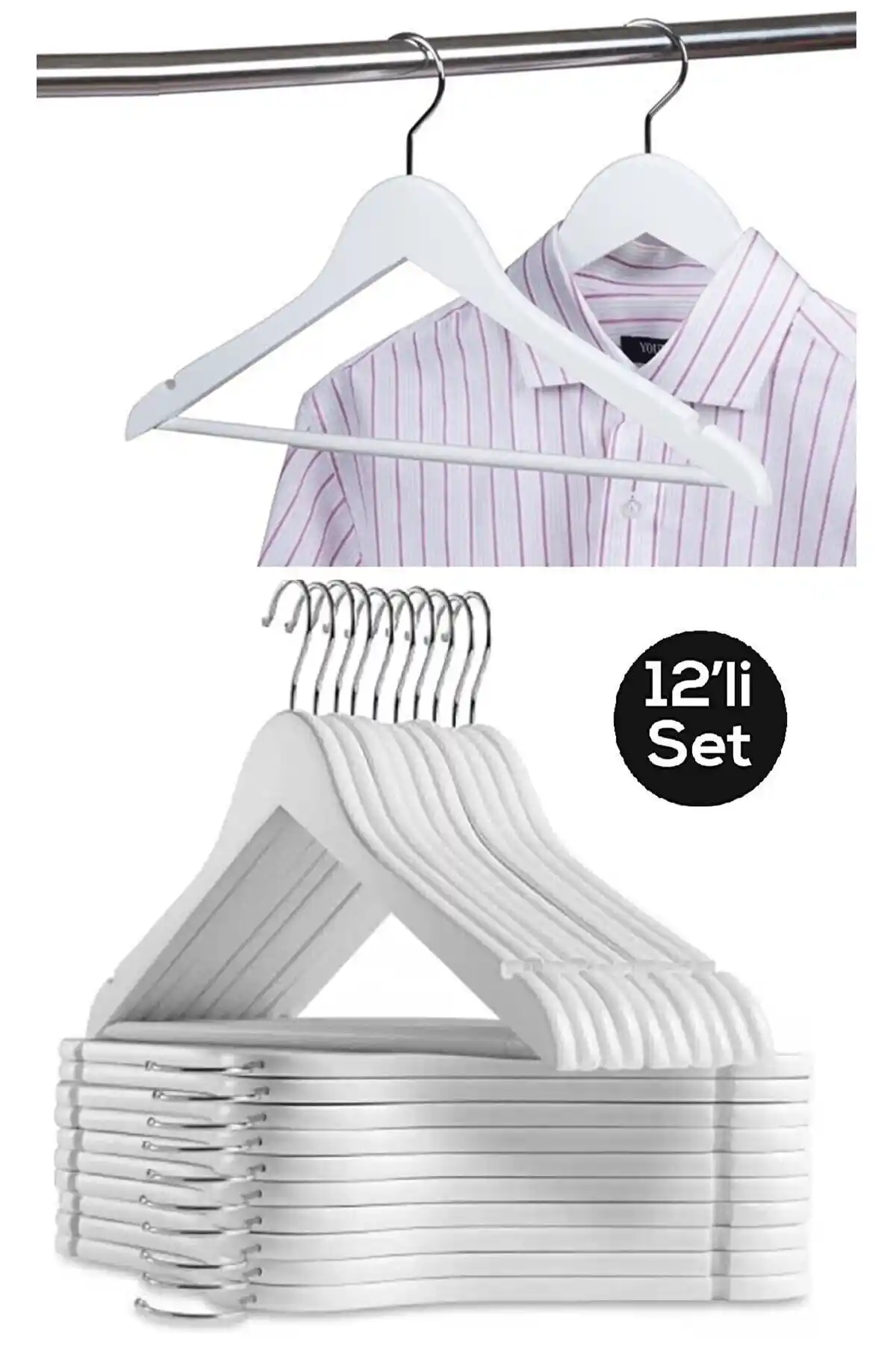 ESTİ 12 Adet Ahşap Görünümlü Plastik Askı Seti Şık ve Dayanıklı Depolama Çözümü